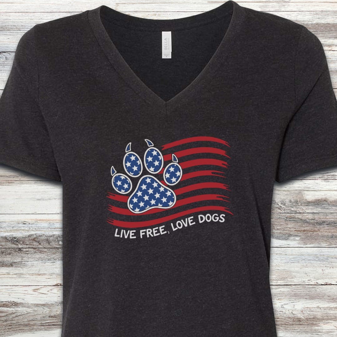 Live Free Love Dogs Flag V-Neck