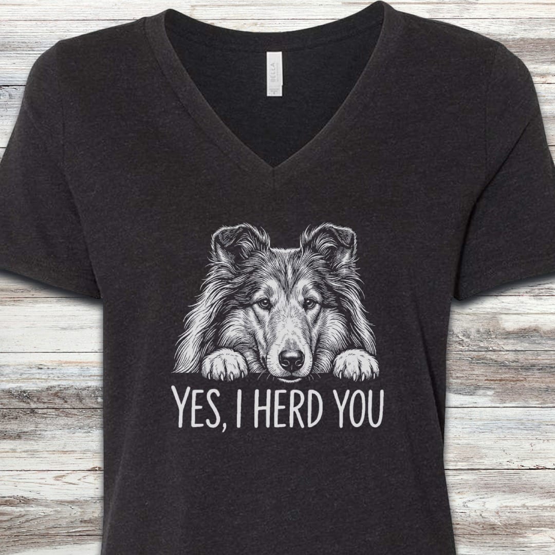 Rough Collie Herd You V-Neck Tee