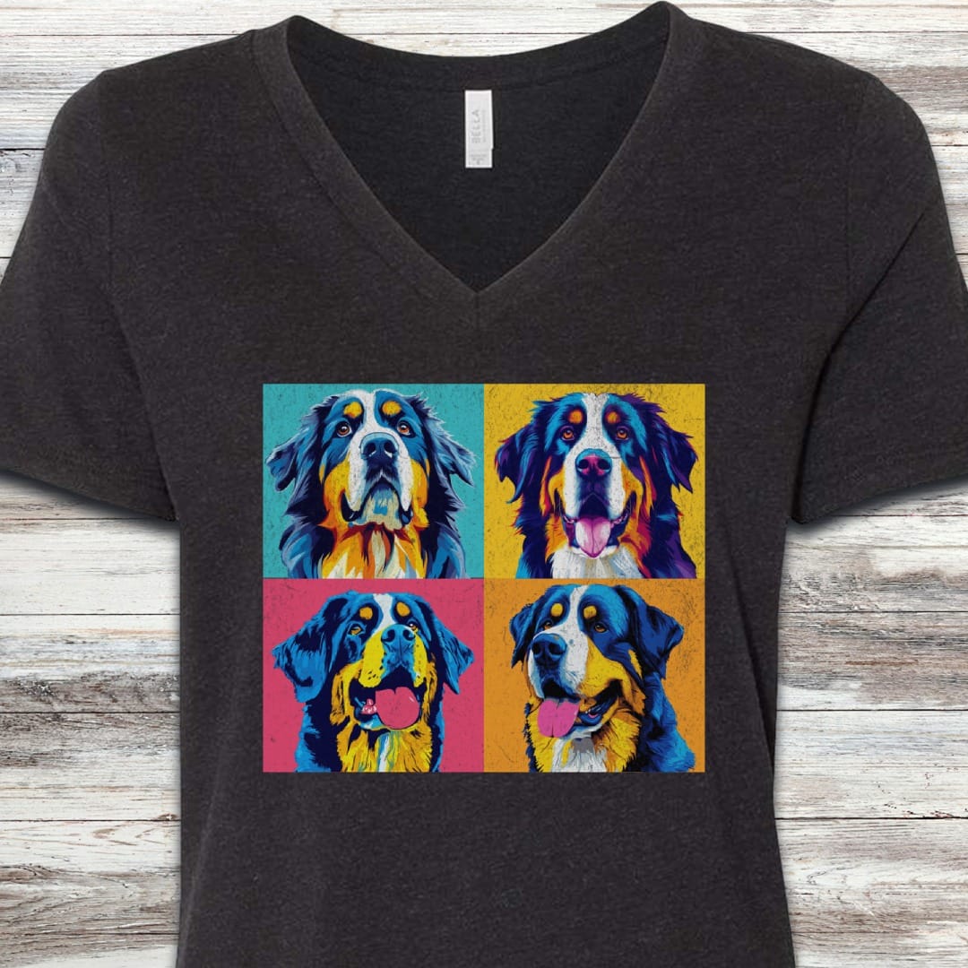 Bernese Mountain Dog Pop Art V-Neck Tee
