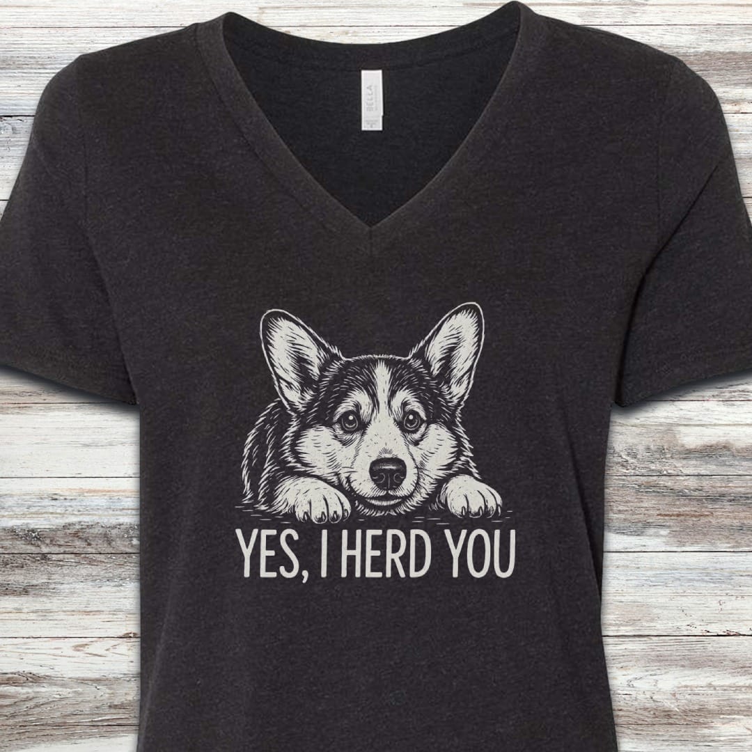 Corgi Herd You V-Neck Tee