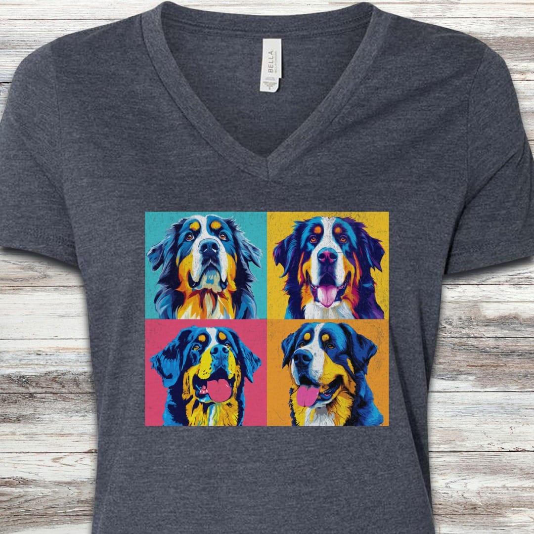 Bernese Mountain Dog Pop Art V-Neck Tee