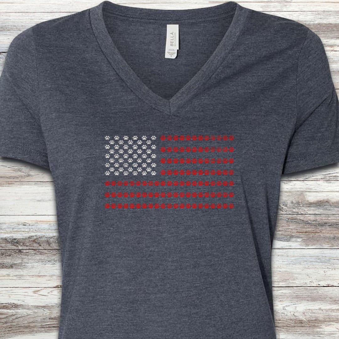 Vintage Red White & Paws V-Neck