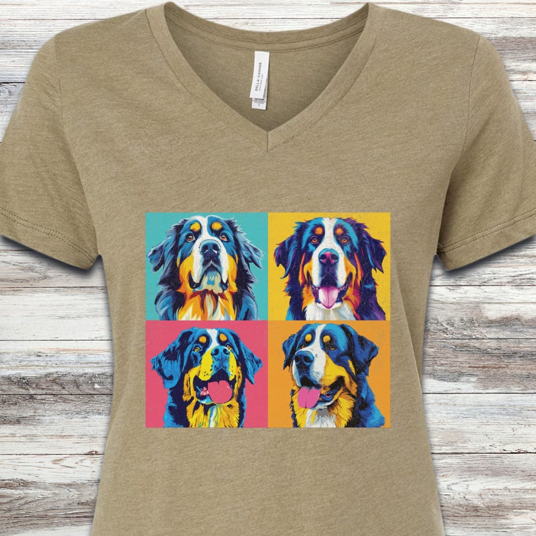 Bernese Mountain Dog Pop Art V-Neck Tee