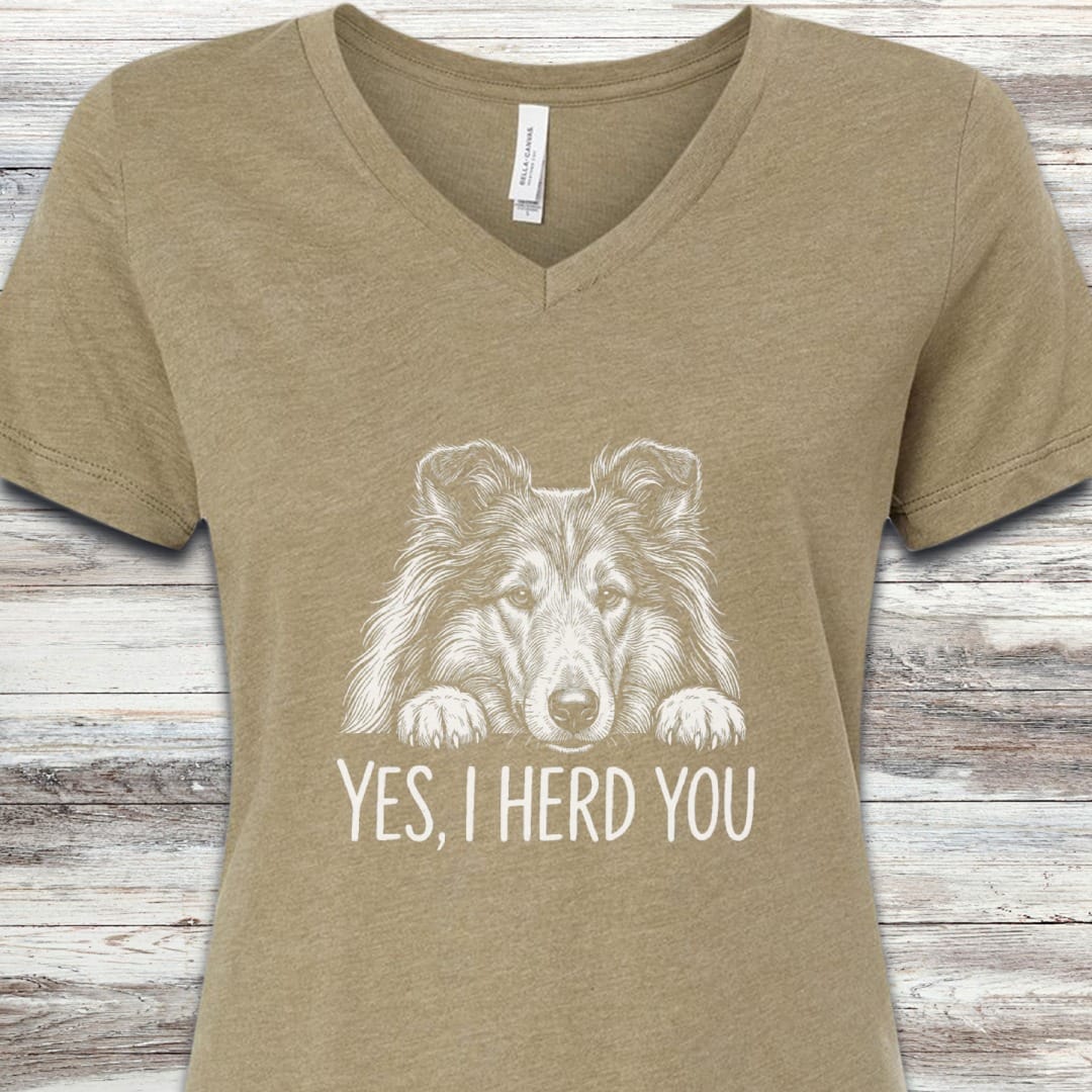 Rough Collie Herd You V-Neck Tee