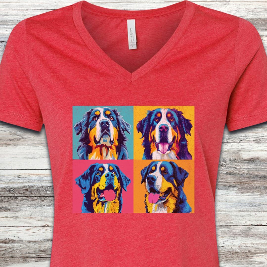 Bernese Mountain Dog Pop Art V-Neck Tee