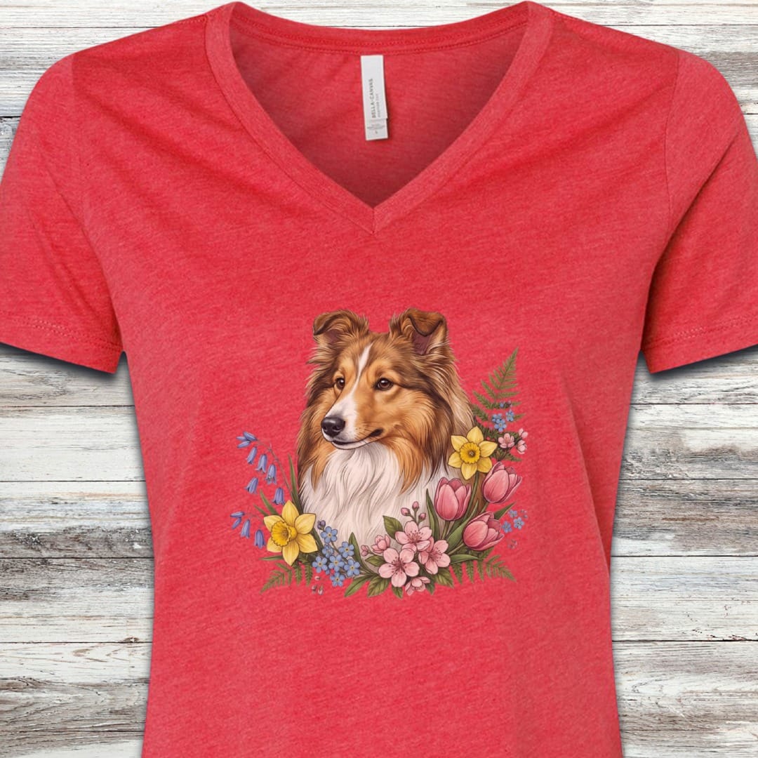 Shetland Sheepdog Spring Portrait V-Neck