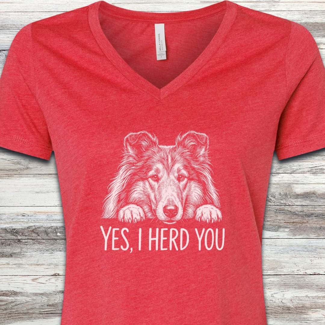Rough Collie Herd You V-Neck Tee