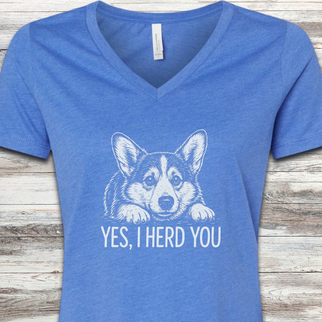 Corgi Herd You V-Neck Tee