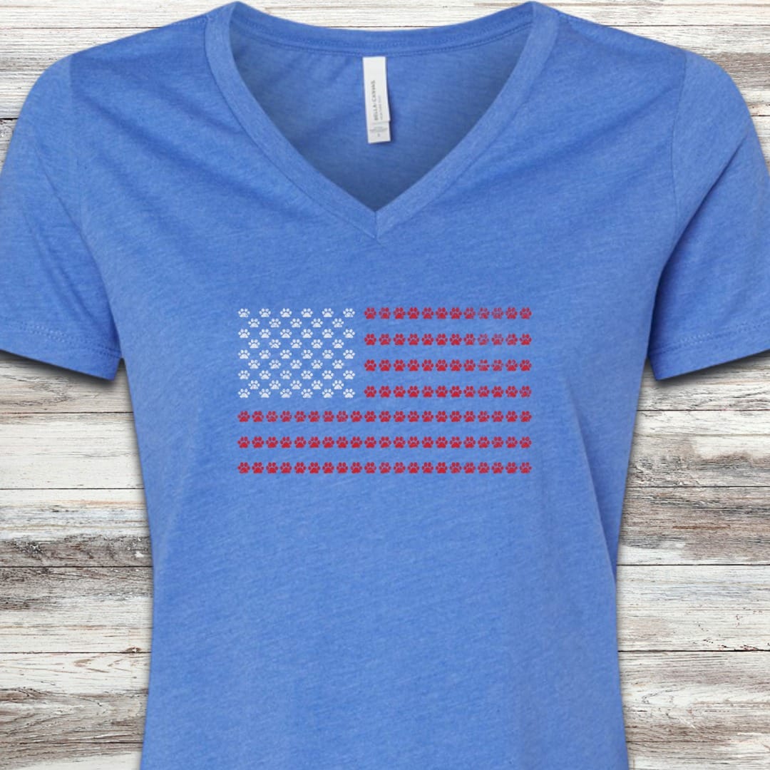 Vintage Red White & Paws Flag V-Neck