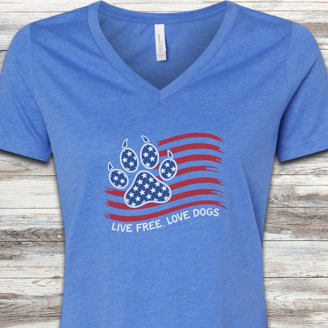 Live Free Love Dogs Flag V-Neck