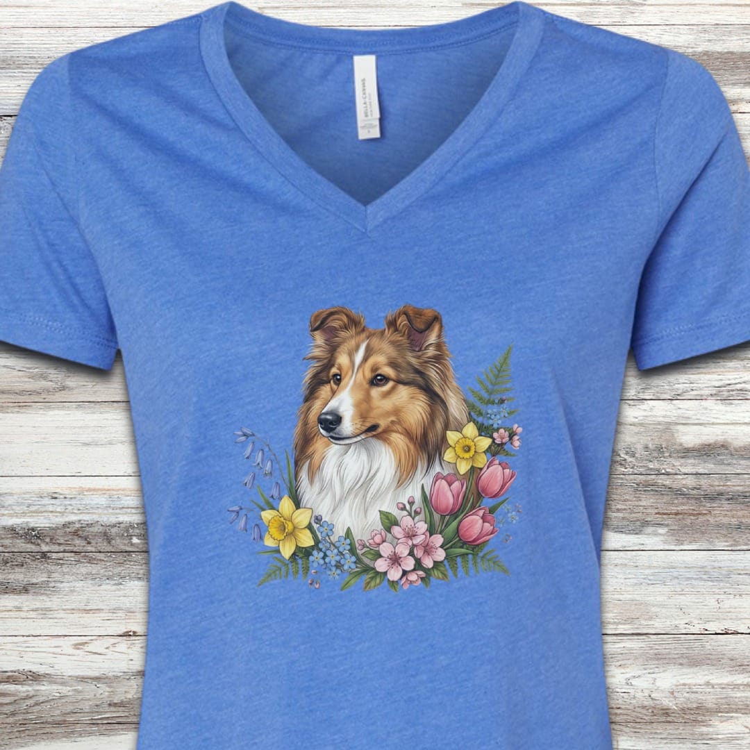Shetland Sheepdog Spring Portrait V-Neck