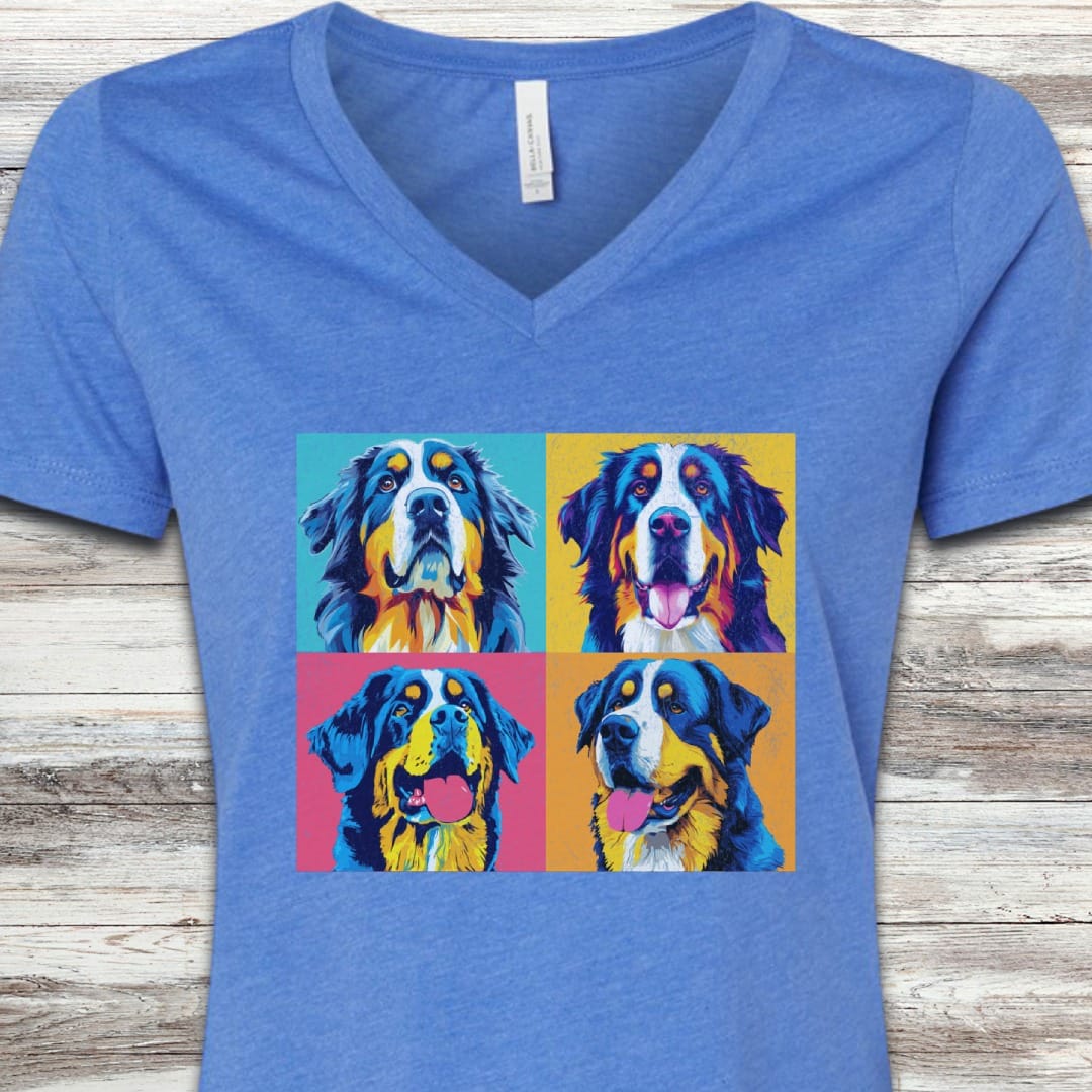 Bernese Mountain Dog Pop Art V-Neck Tee