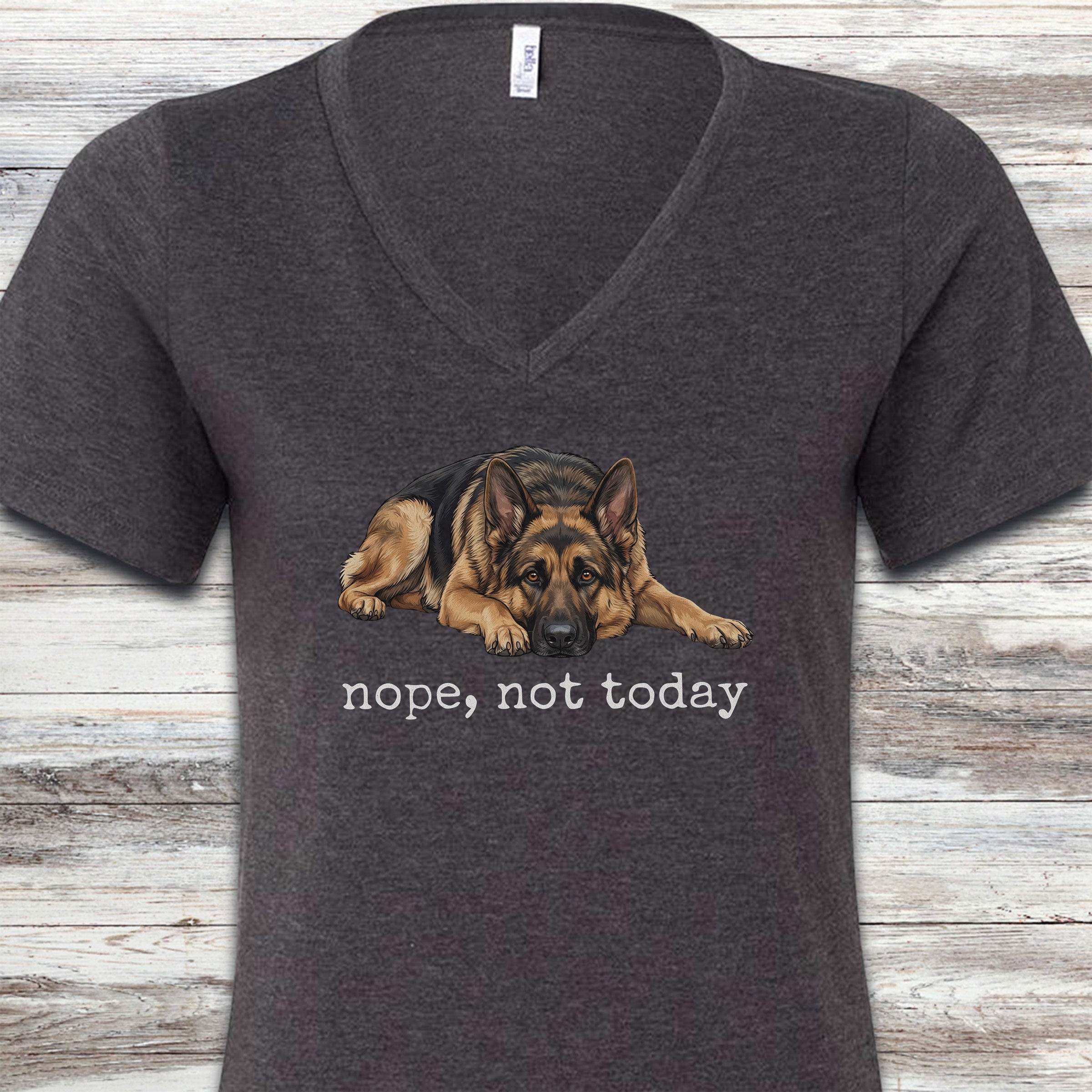 German Shepherd Nope V-Neck Tee - Dark Grey Heather