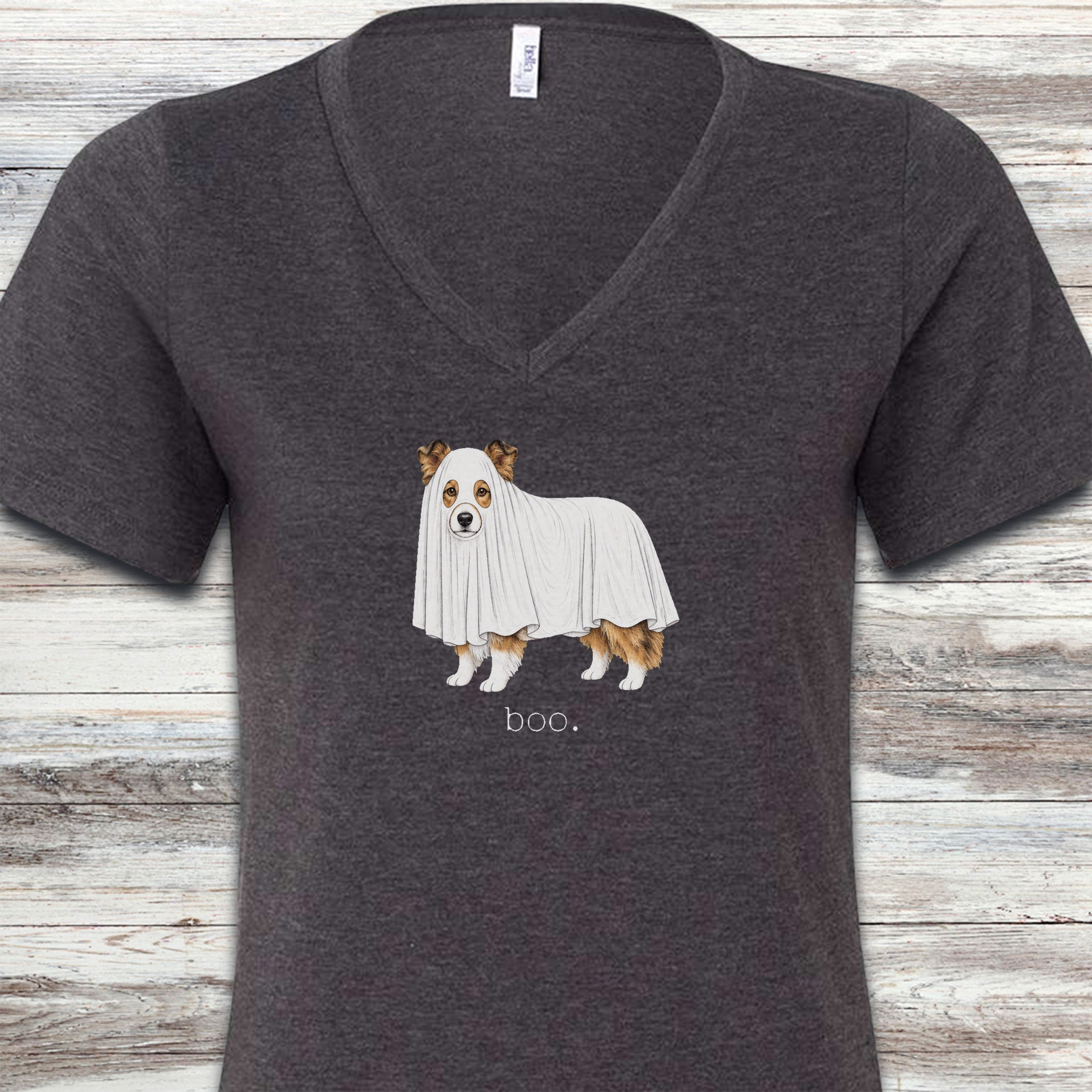 Shetland Sheepdog Boo V-Neck Tee - Dark Grey Heather
