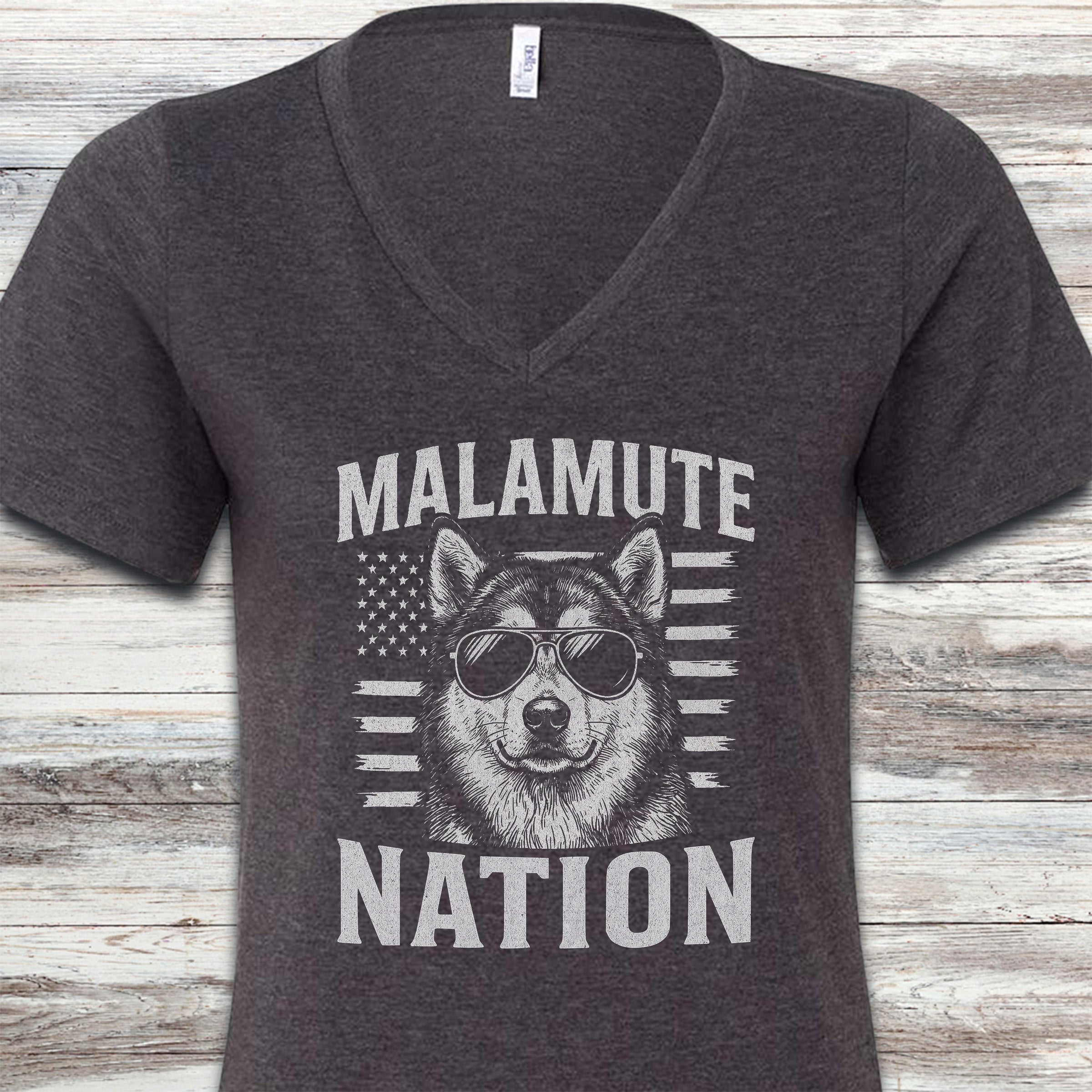 Malamute Nation V-Neck Tee - Dark Grey Heather