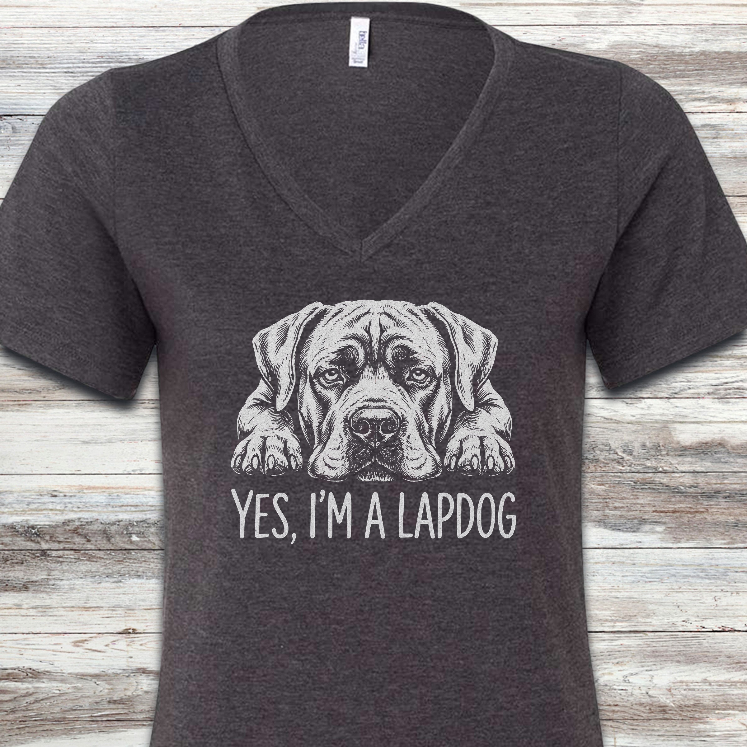 Cane Corso Lap Dog V-Neck Tee - Dark Grey Heather