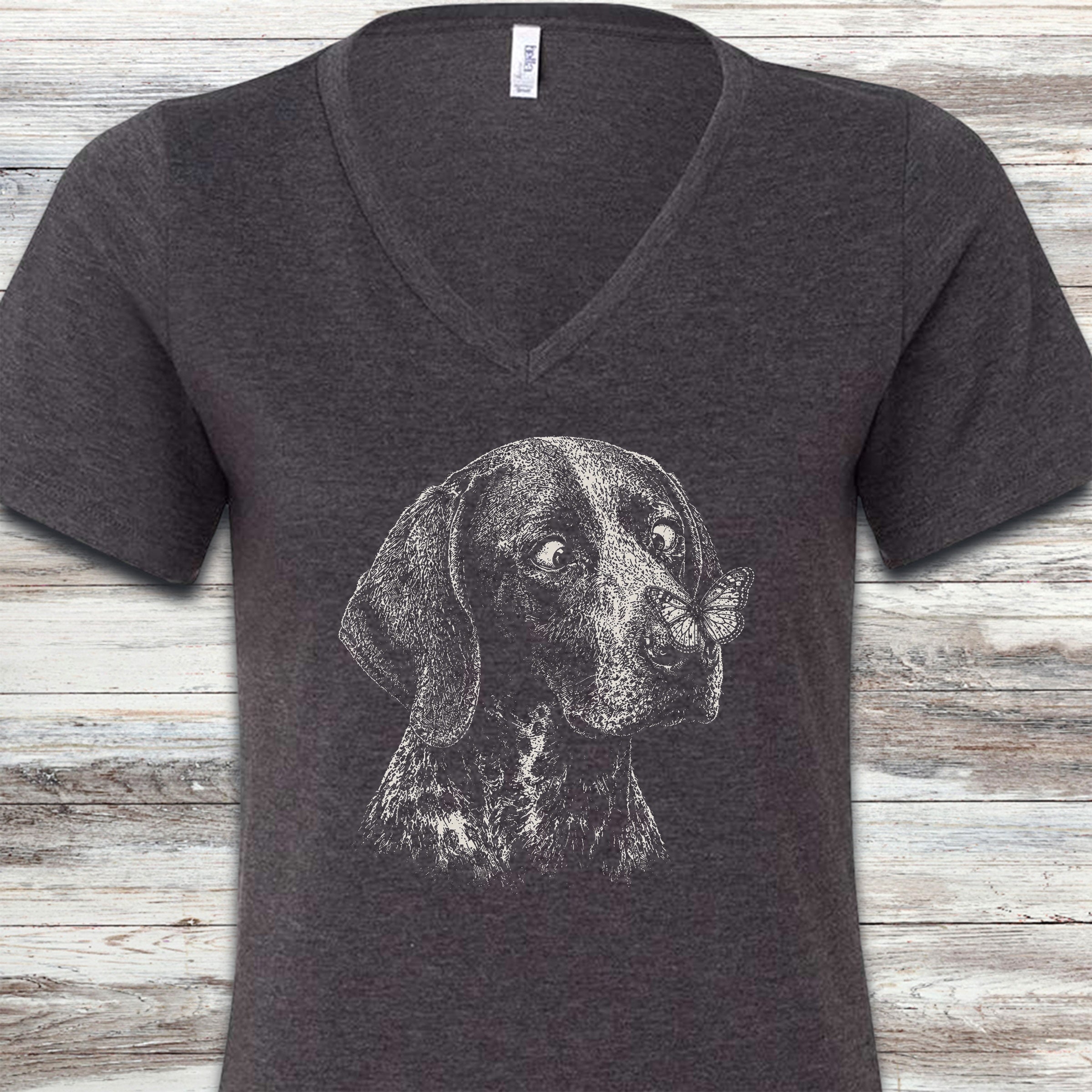 German Shorthaired Pointer Butterfly V-Neck Tee - Dark Grey Heather
