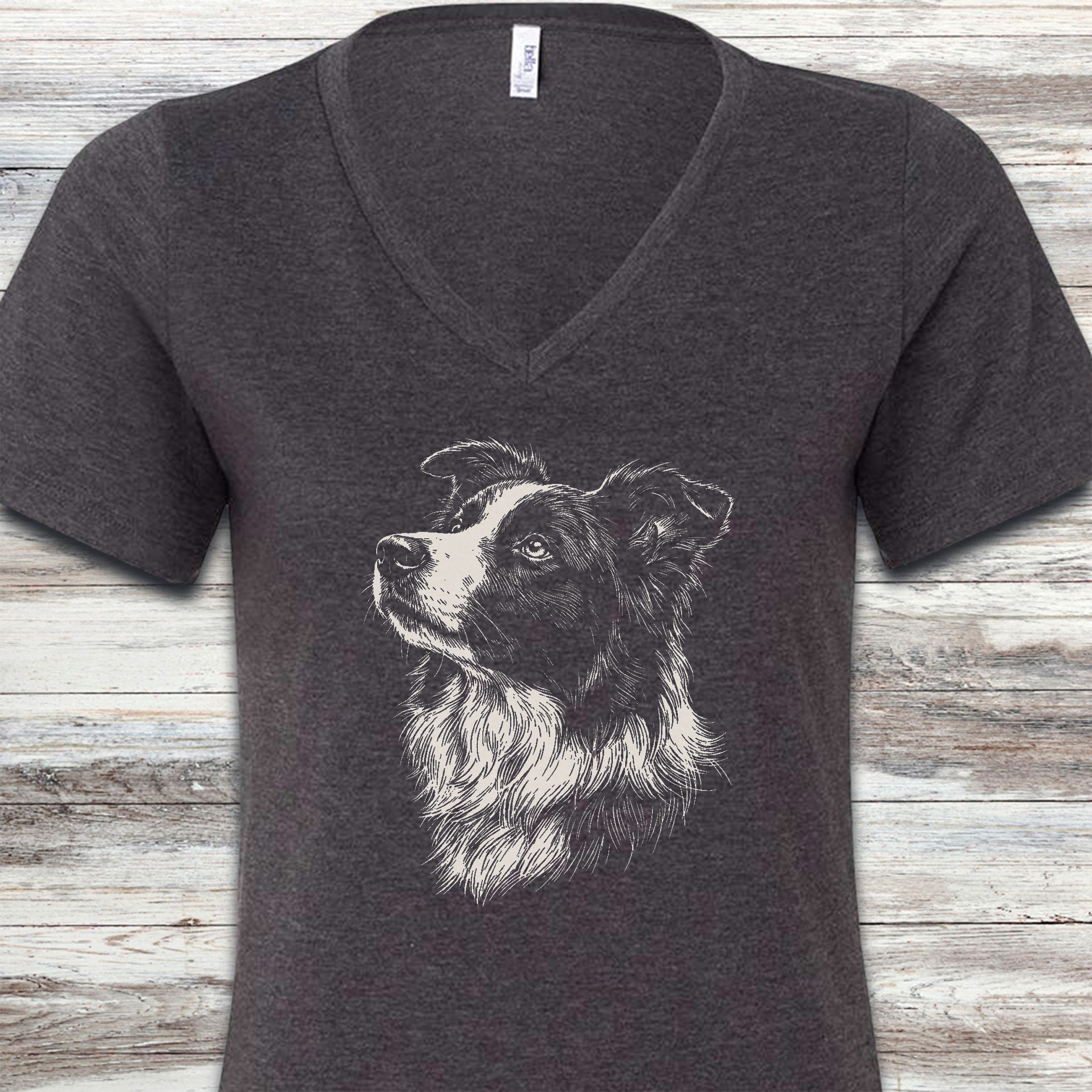 Border Collie Loyalty V-Neck Tee - Dark Grey Heather