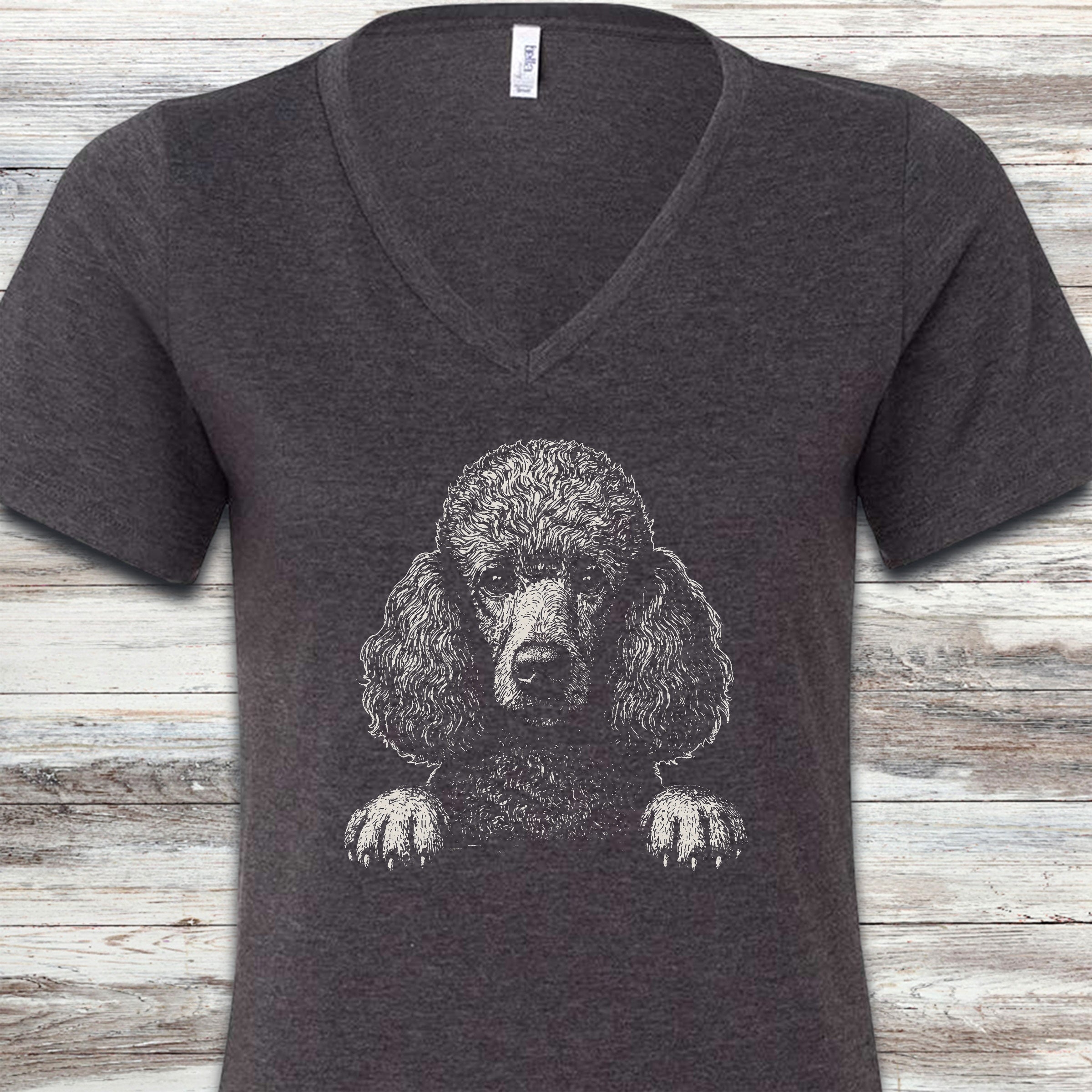 Hello Poodle V-Neck Tee - Dark Grey Heather