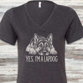 German Shepherd Lapdog V-Neck Tee - Dark Grey Heather