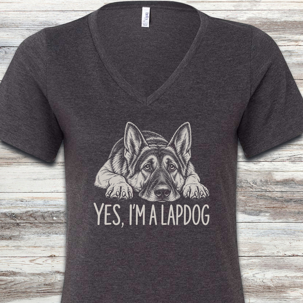 German Shepherd Lapdog V-Neck Tee - Dark Grey Heather