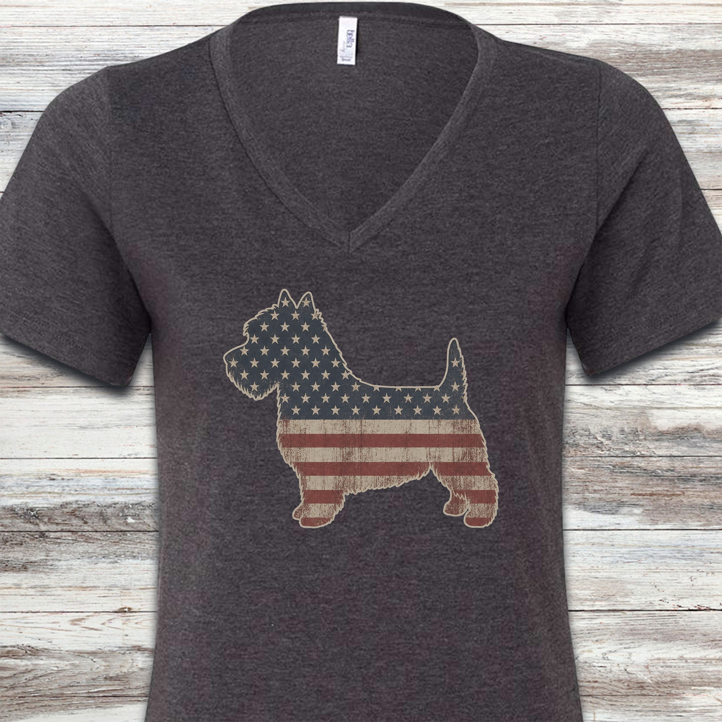 West Highland Vintage USA V-Neck Tee - Dark Grey Heather