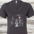 Bernese Mountain Dog Alien Selfie V-Neck Tee - Dark Grey Heather