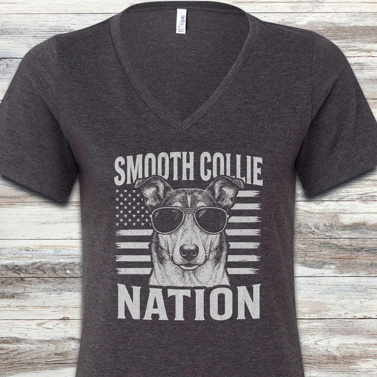 Smooth Collie Nation V-Neck Tee - Dark Grey Heather