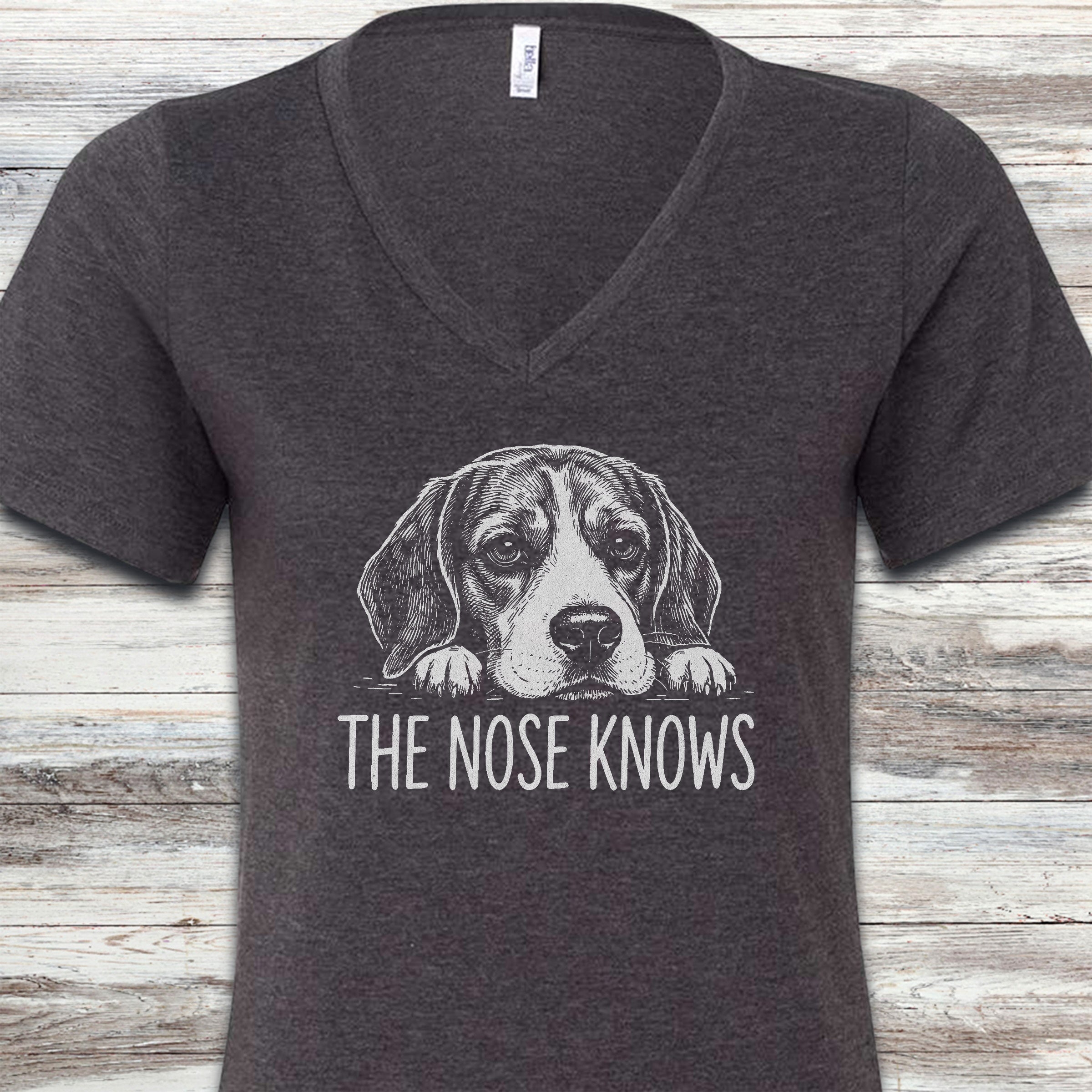 Beagle Nose Knows V-Neck Tee - Dark Grey Heather
