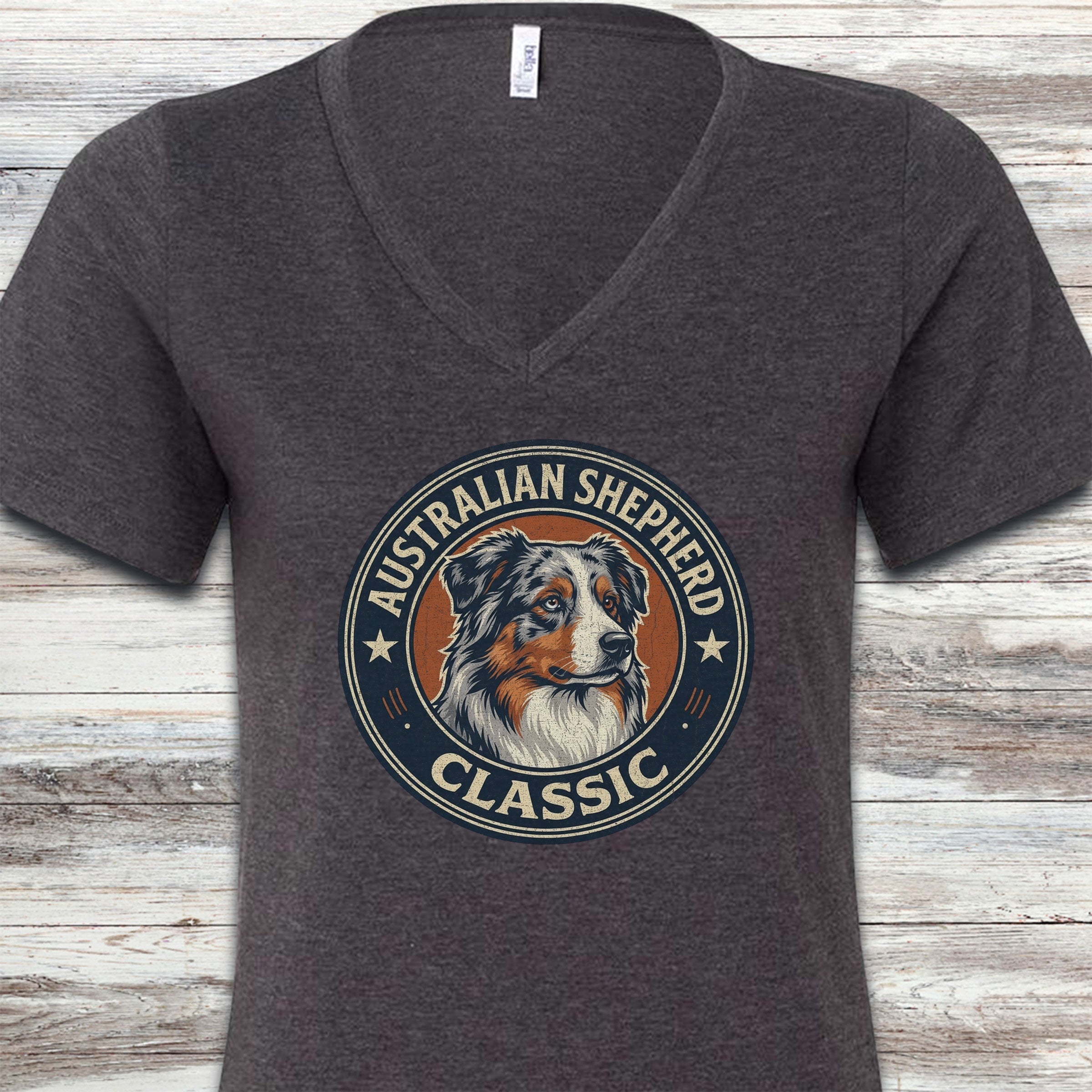 Australian Shepherd Classic V-Neck Tee - Dark Grey Heather