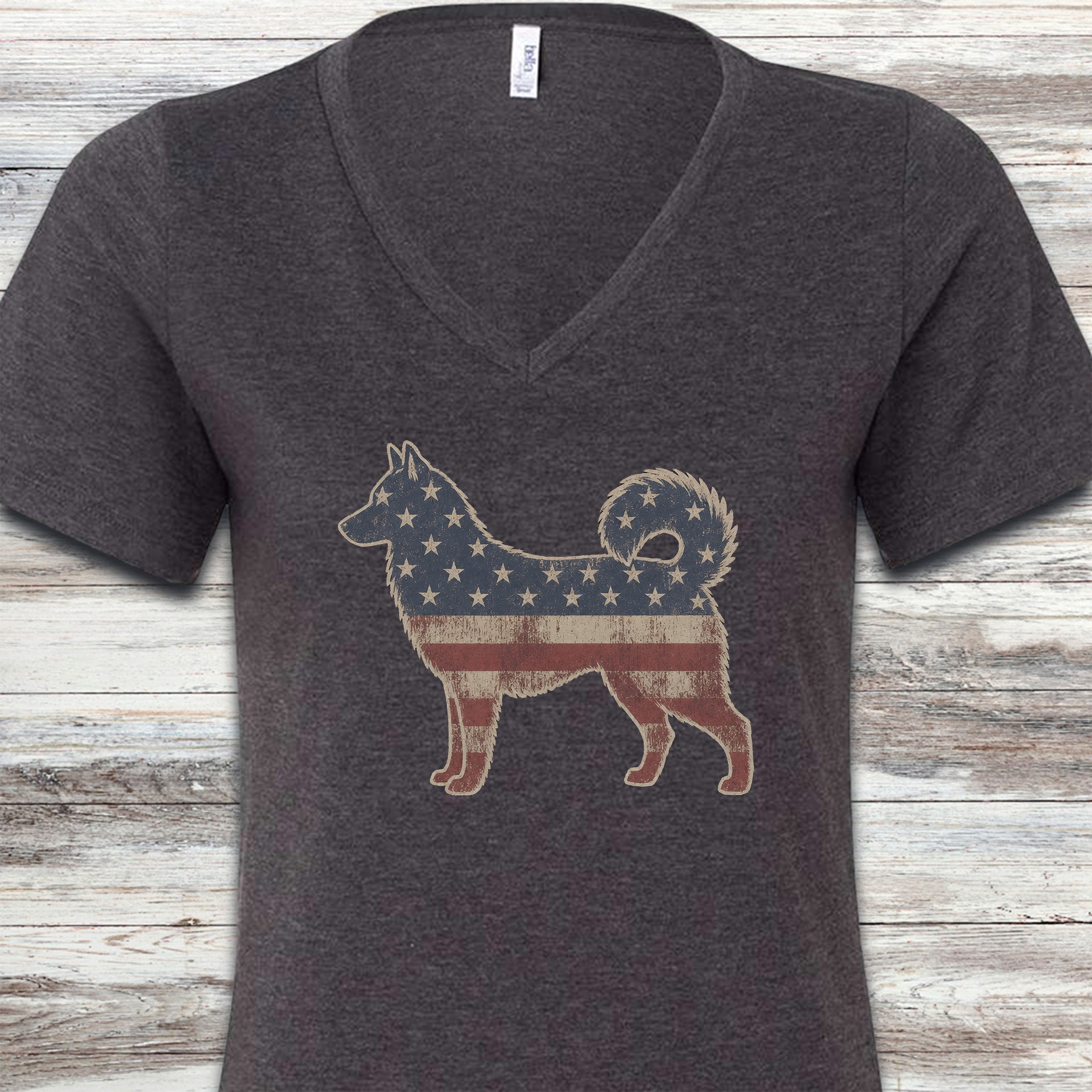 Husky Vintage USA V-Neck Tee - Dark Grey Heather