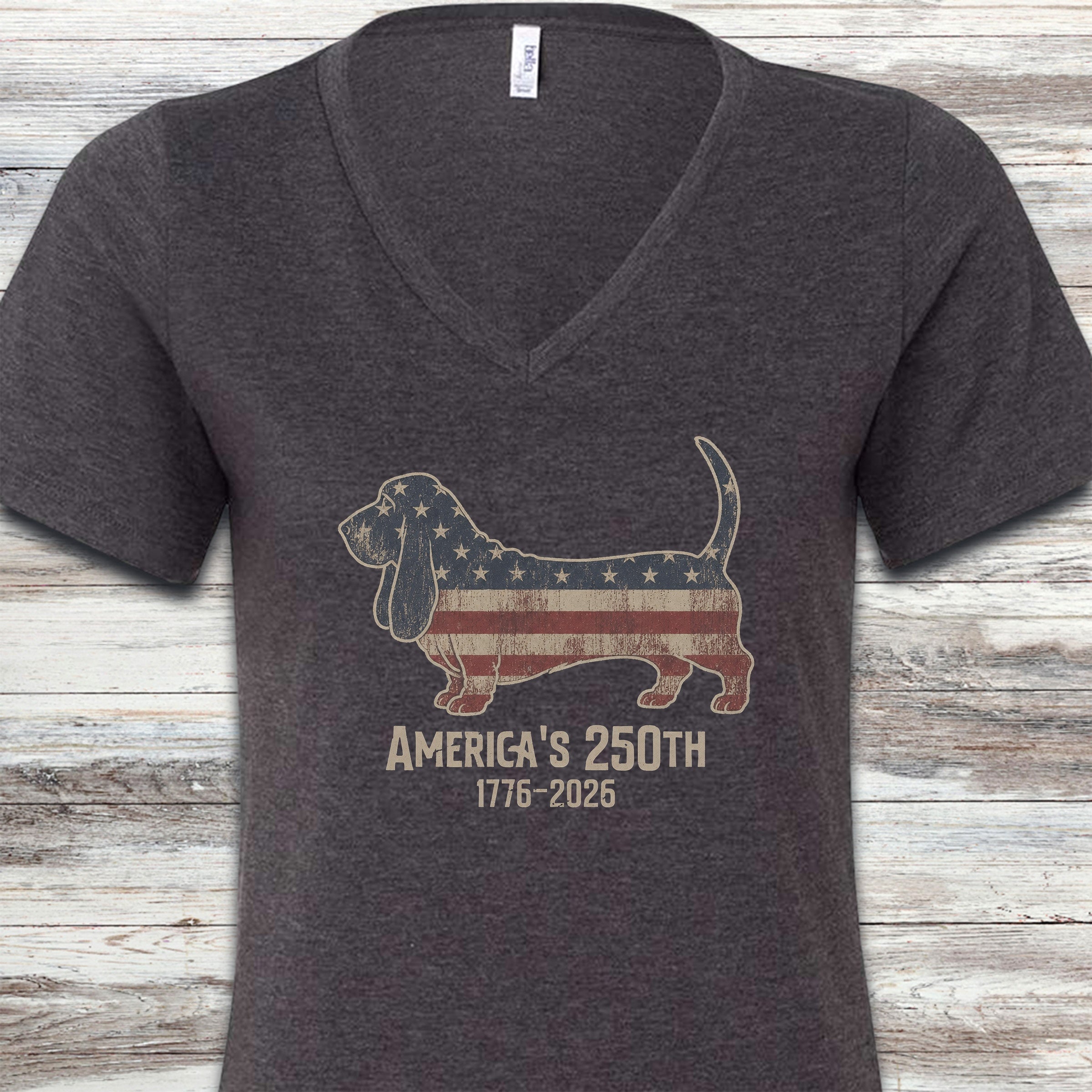 Basset Hound 250 V-Neck Tee - Dark Grey Heather