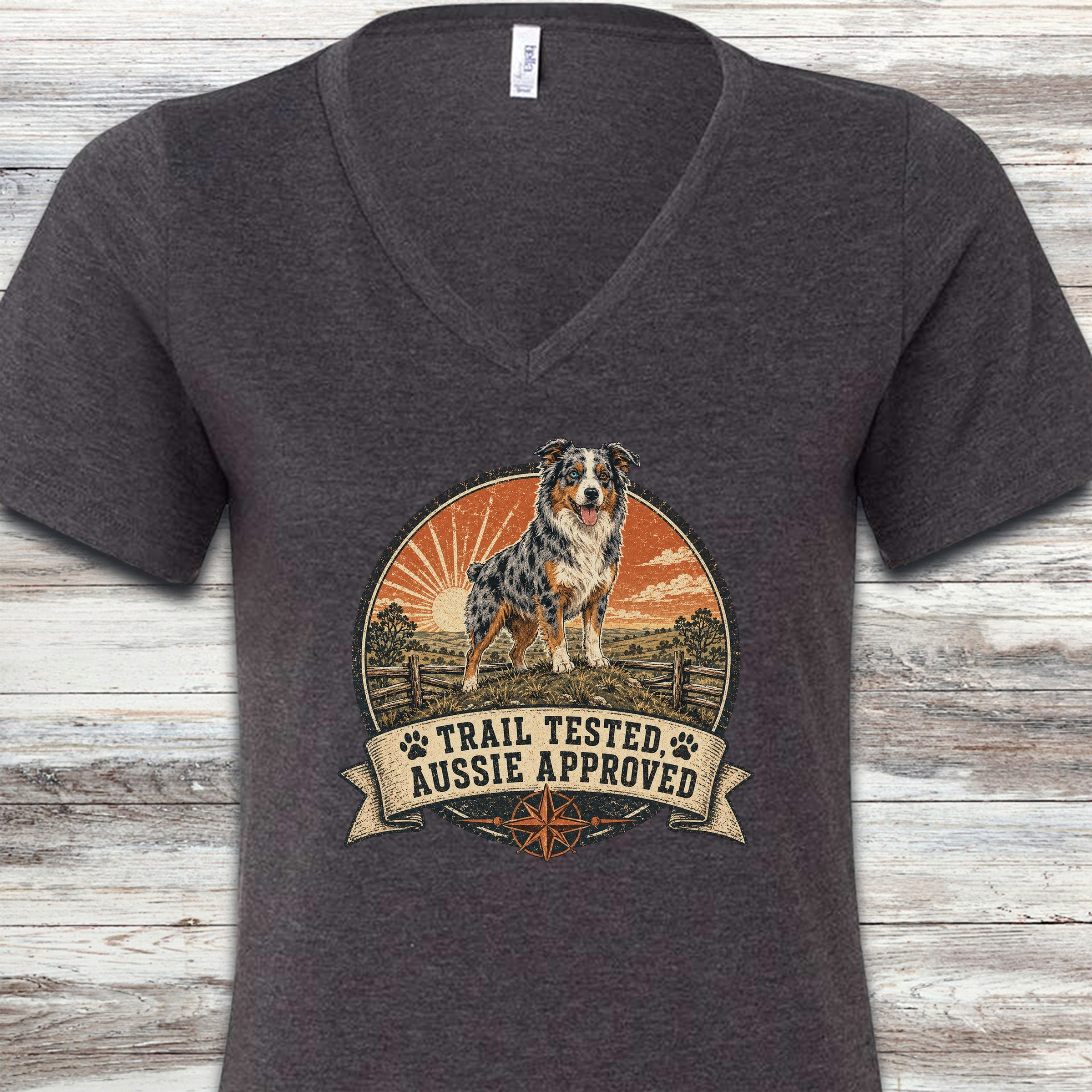 Australian Shepherd Tested V-Neck Tee - Dark Grey Heather