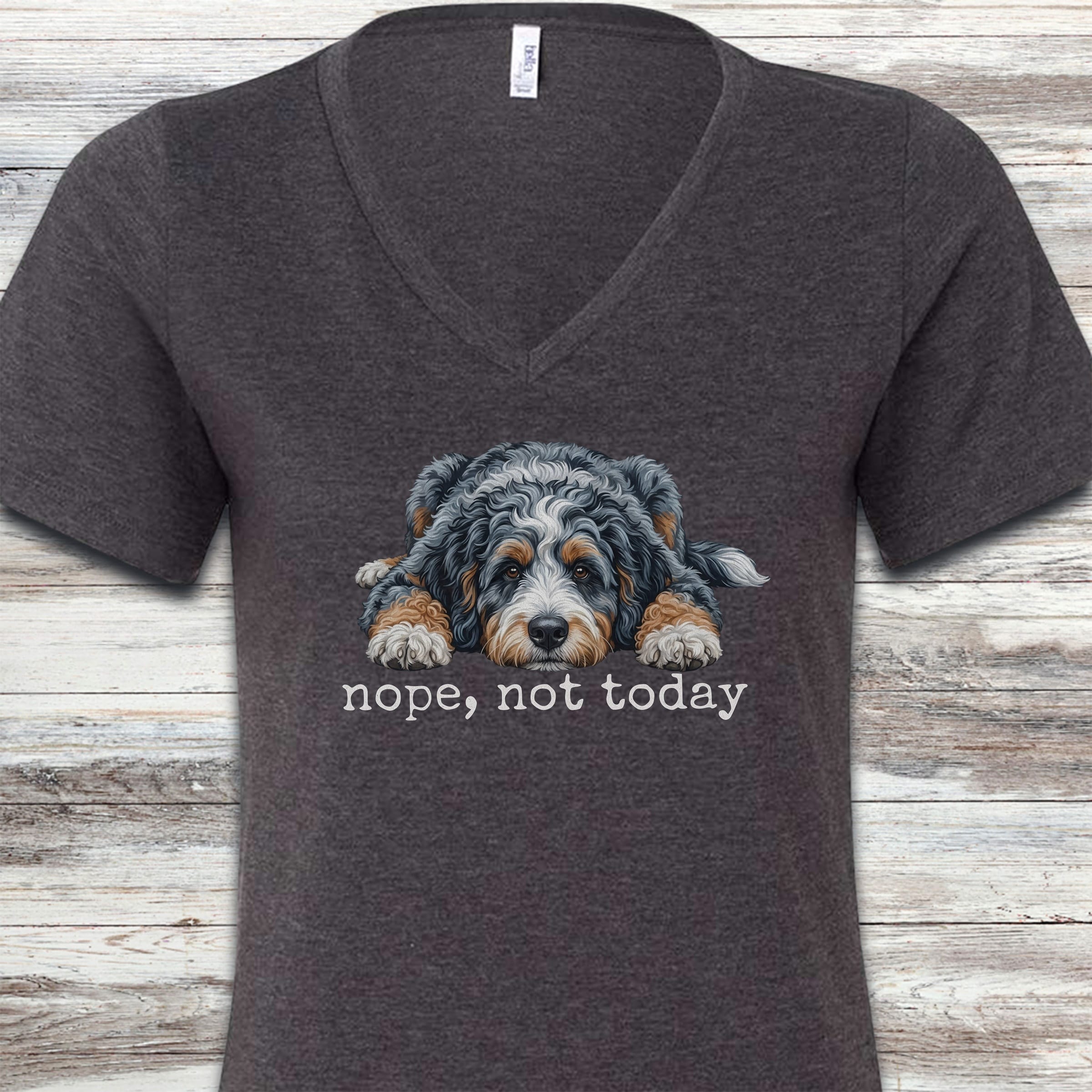 Aussiedoodle Nope V-Neck Tee - Dark Grey Heather
