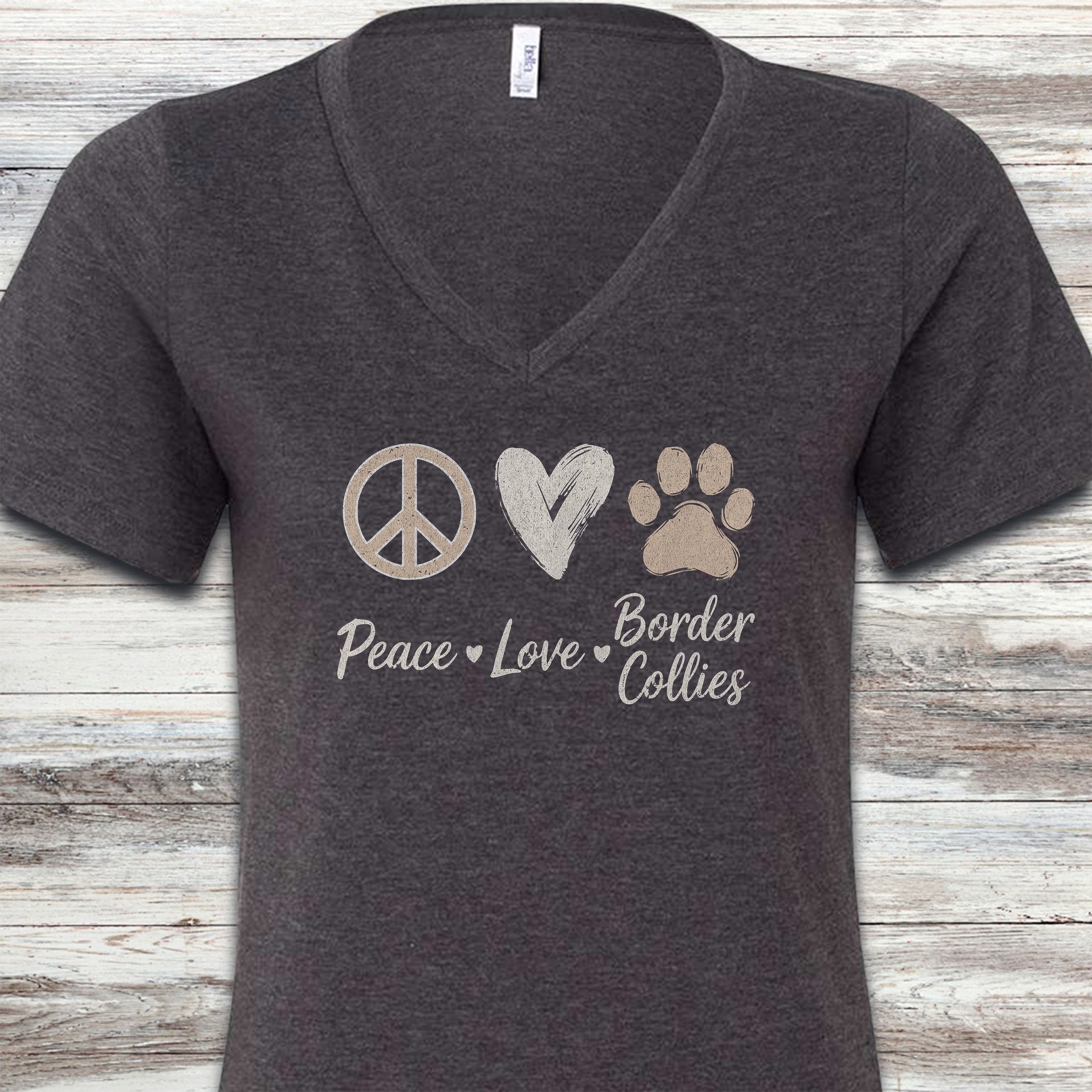 Border Collie Peace V-Neck Tee - Dark Grey Heather