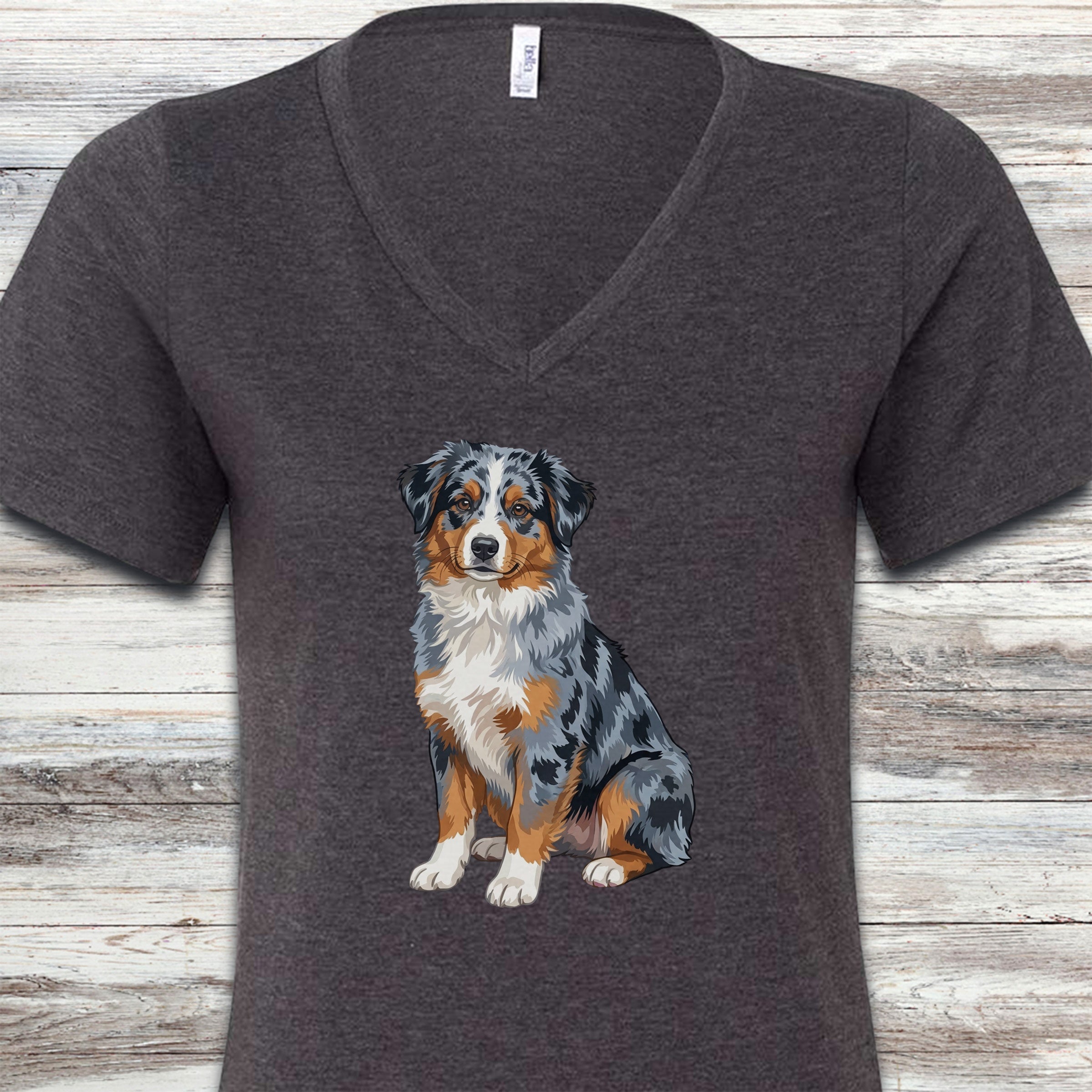 Australian Shepherd Merle Watercolor V-Neck Tee - Dark Grey Heather