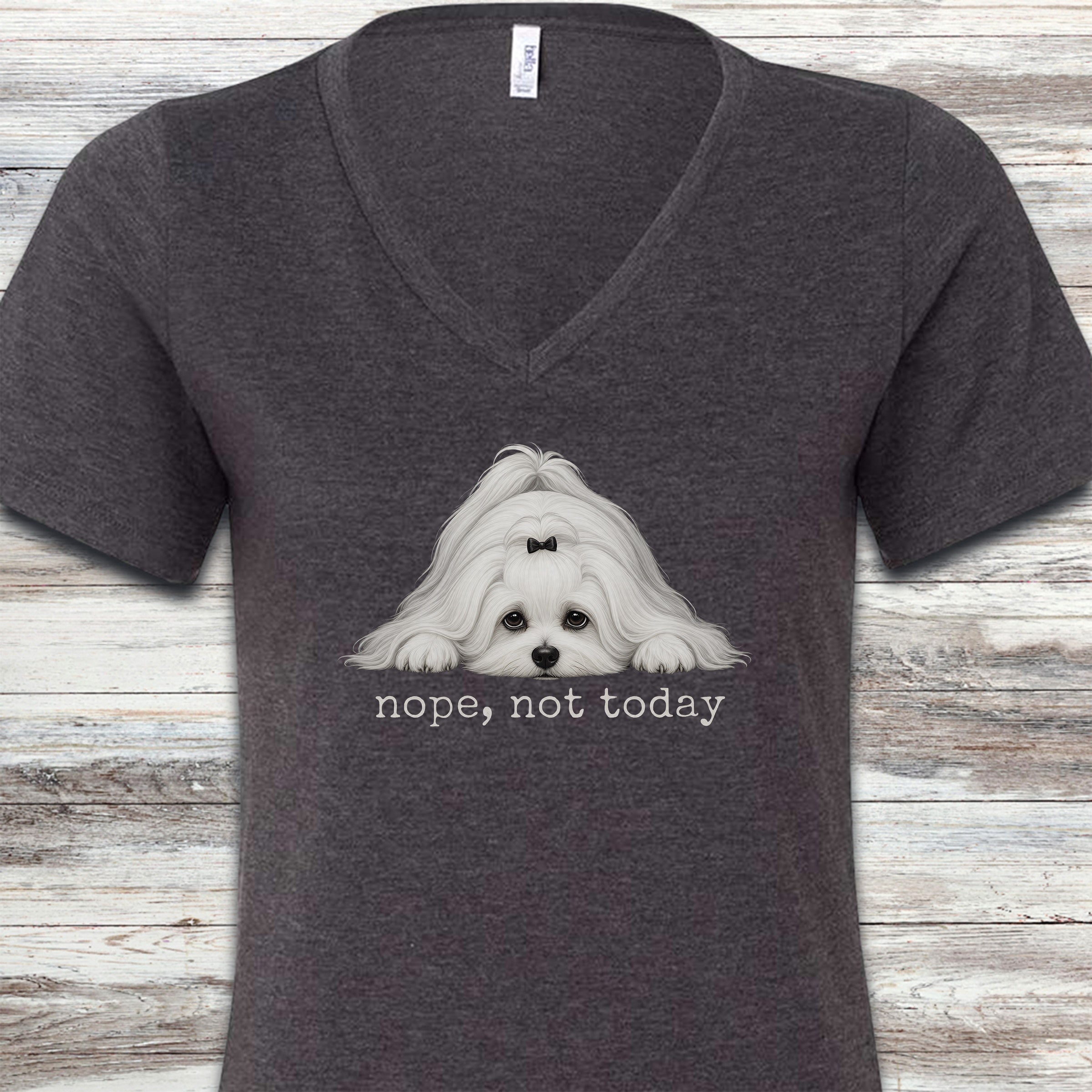 Maltese Nope V-Neck Tee - Dark Grey Heather
