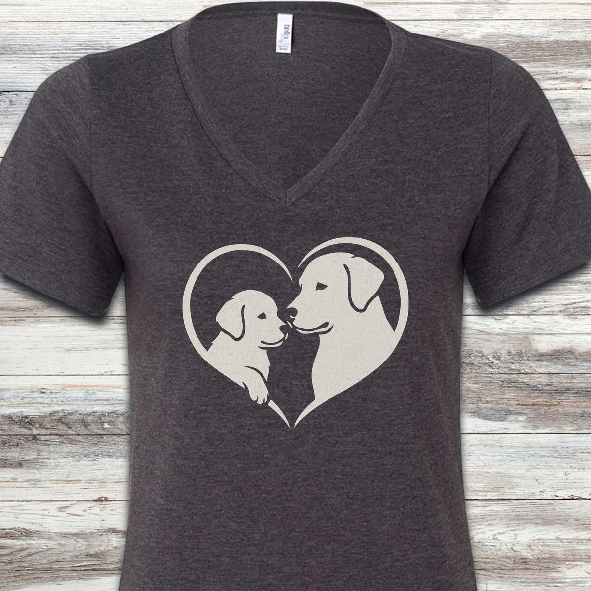 Labrador Retriever Heart Bond V-Neck Tee - Dark Grey Heather