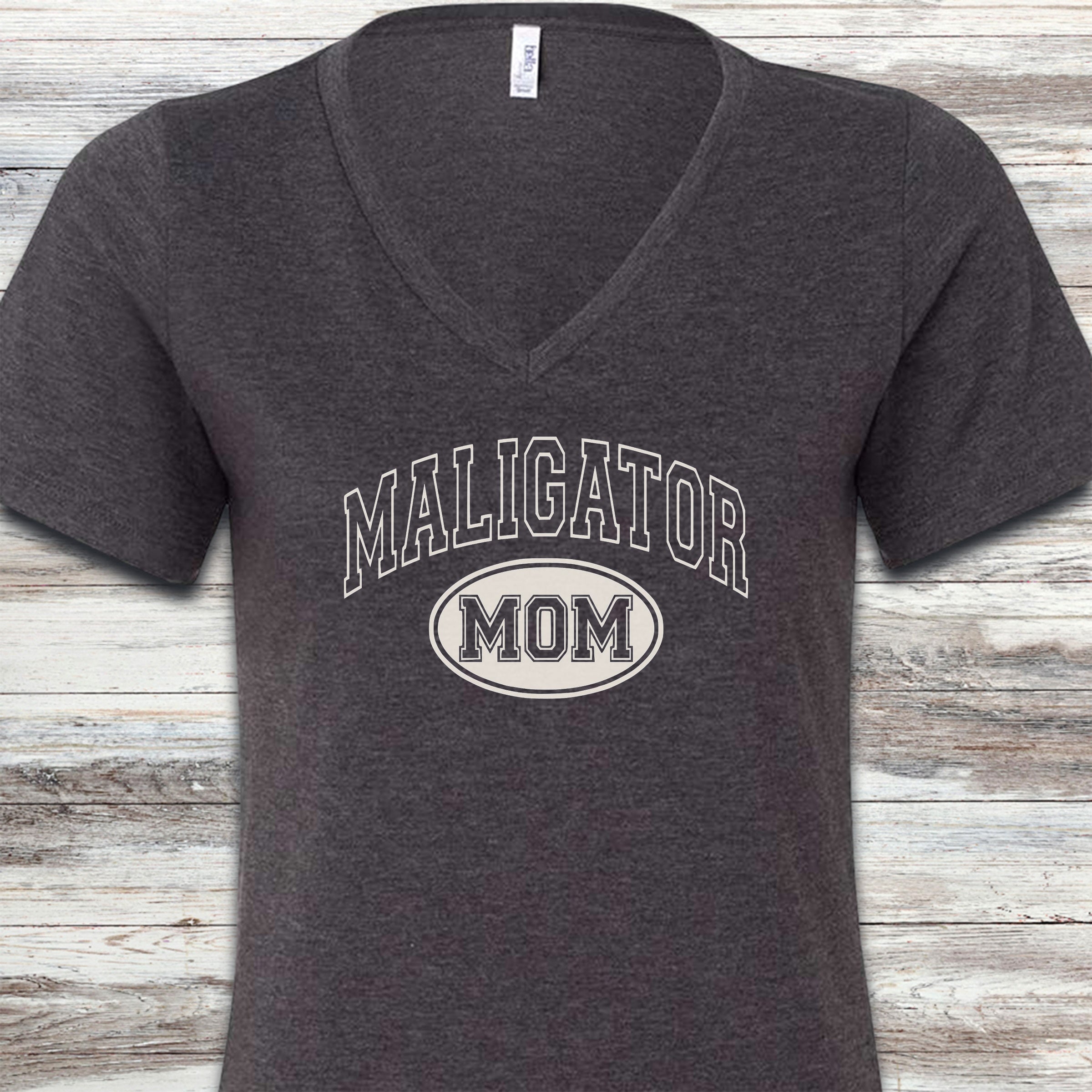 Belgian Malinois University Maligator Mom V-Neck Tee - Dark Grey Heather