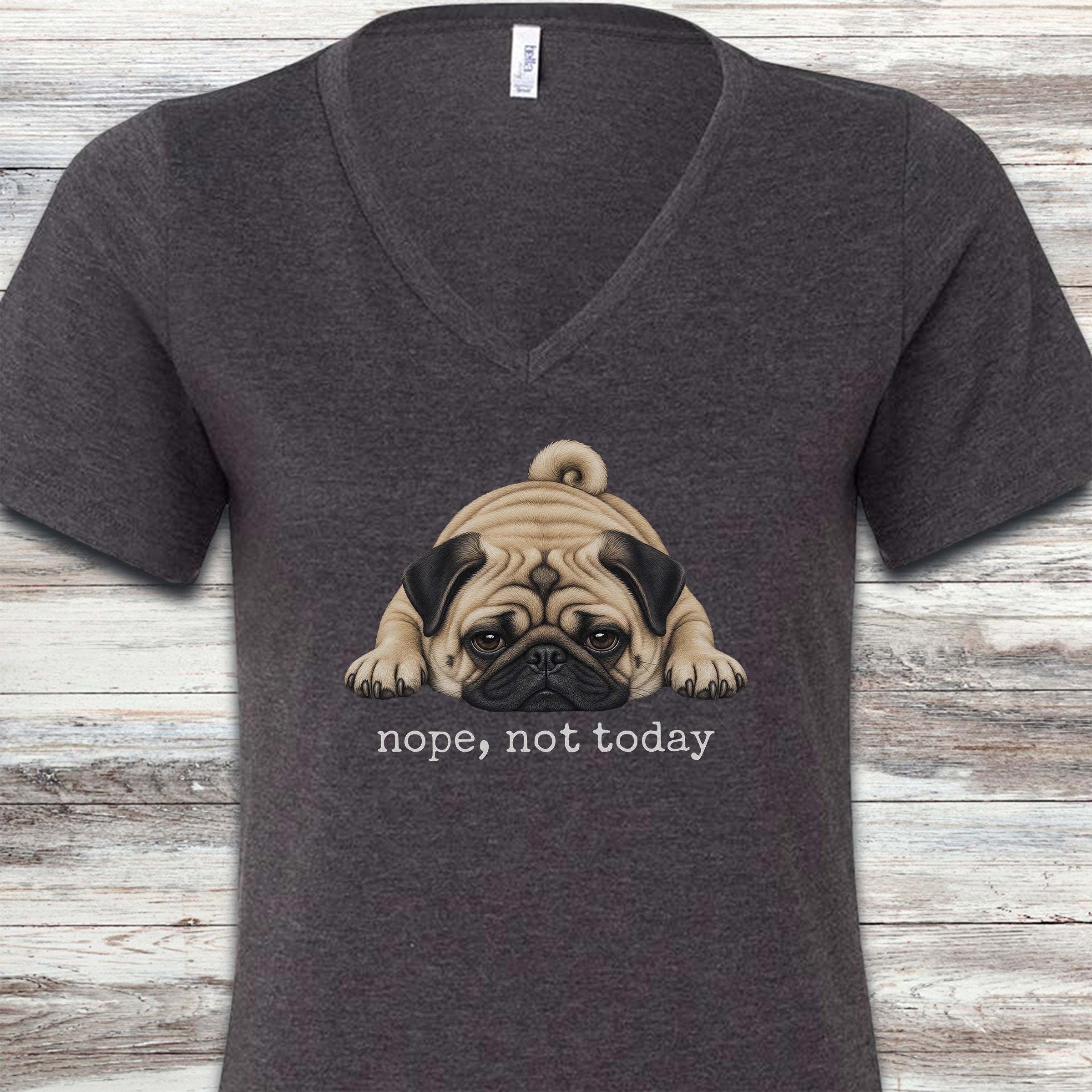 Pug Nope V-Neck Tee - Dark Grey Heather