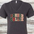 Border Collie Holiday Faux Patchwork V-Neck Tee - Dark Grey Heather