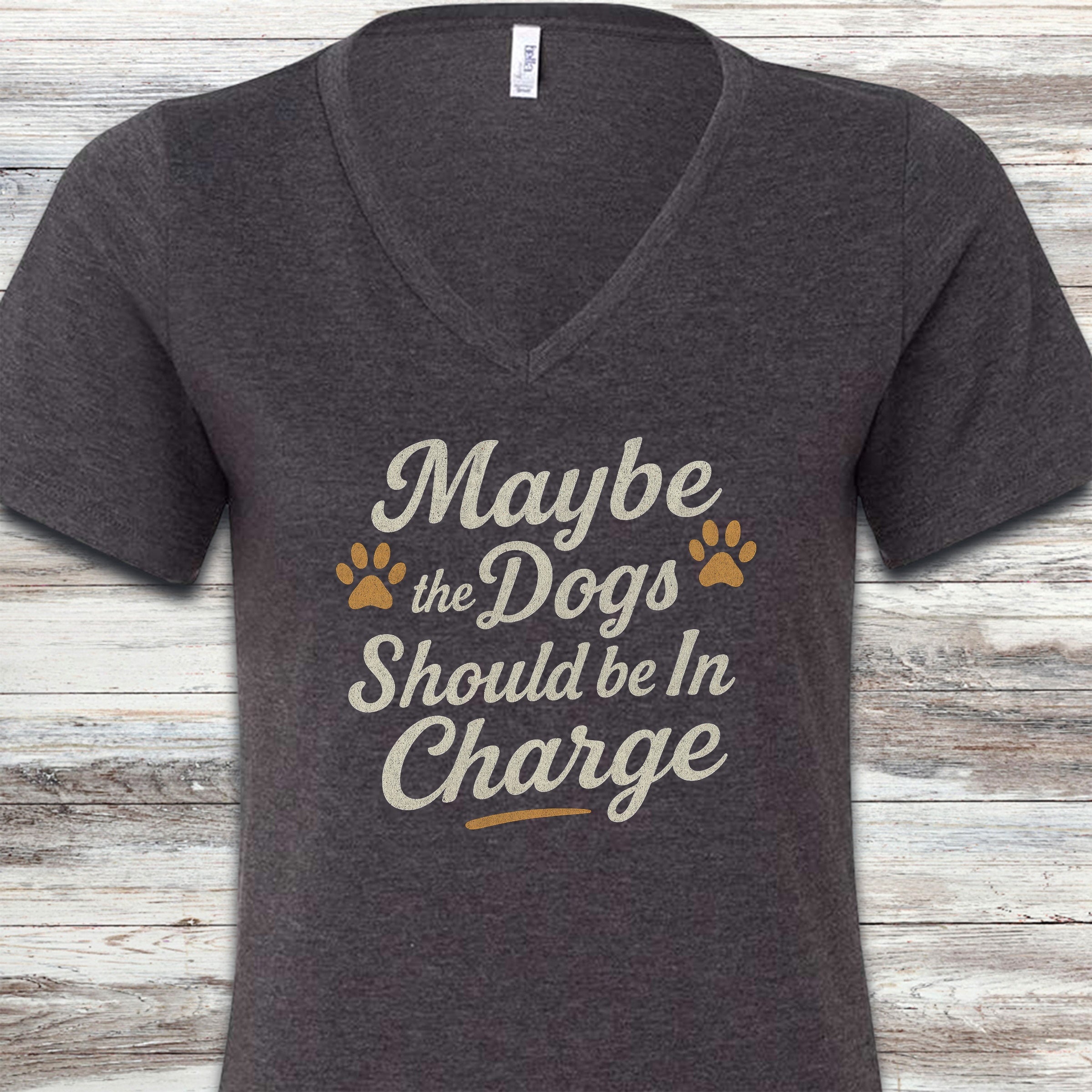 Dogs In Charge V-Neck Tee - Dark Grey Heather