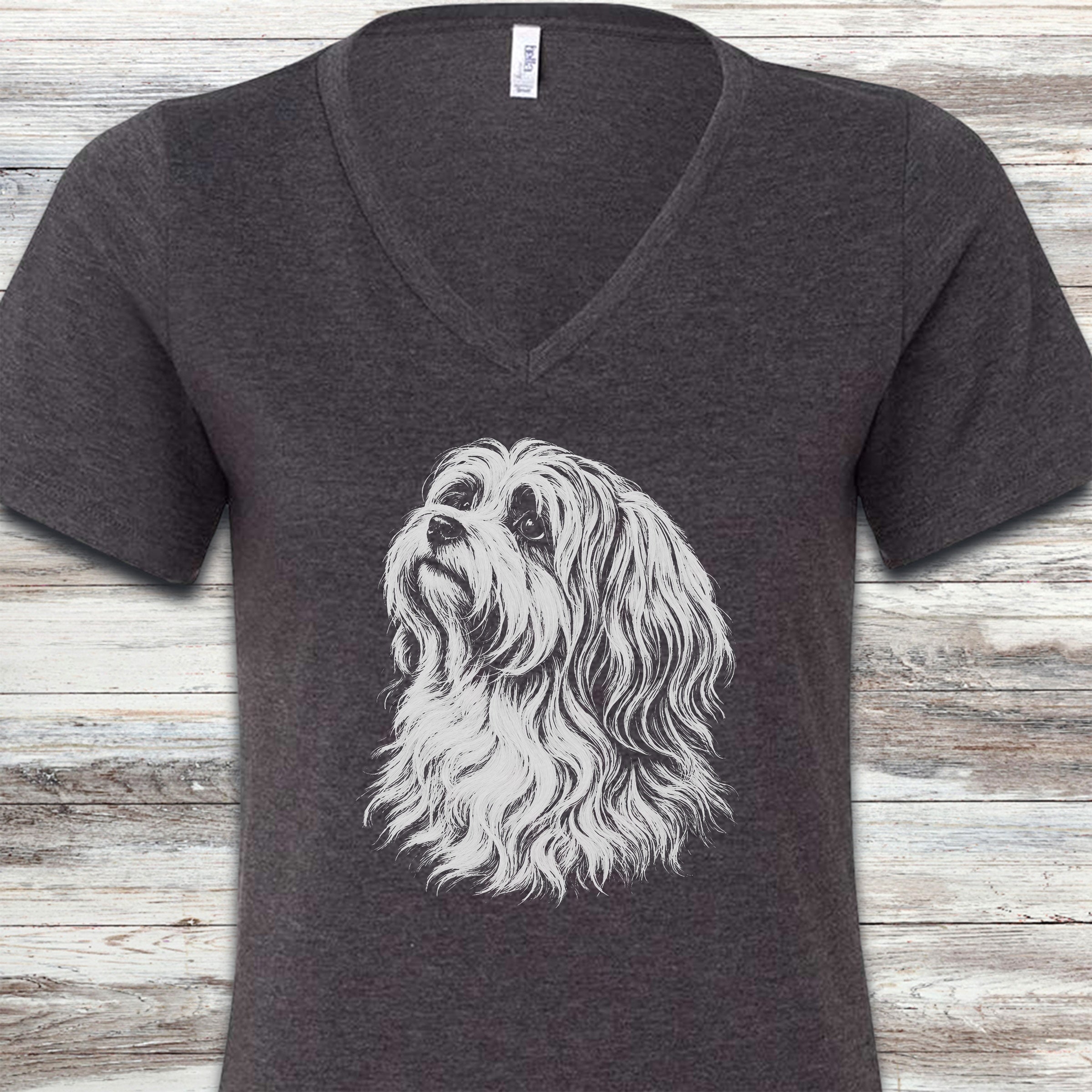 Havanese Loyalty V-Neck Tee - Dark Grey Heather