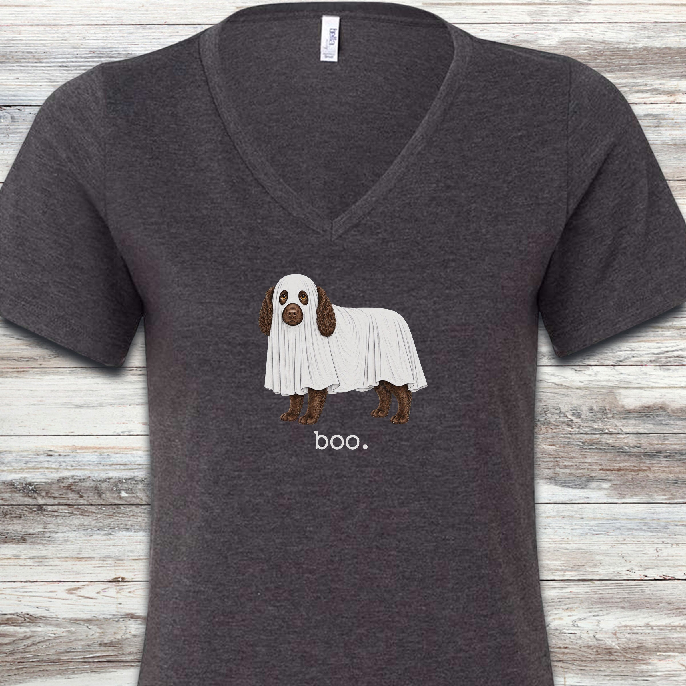 Boykin Spaniel Boo V-Neck Tee - Dark Grey Heather