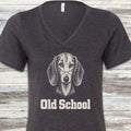 Dachshund Old School V-Neck Tee - Dark Grey Heather