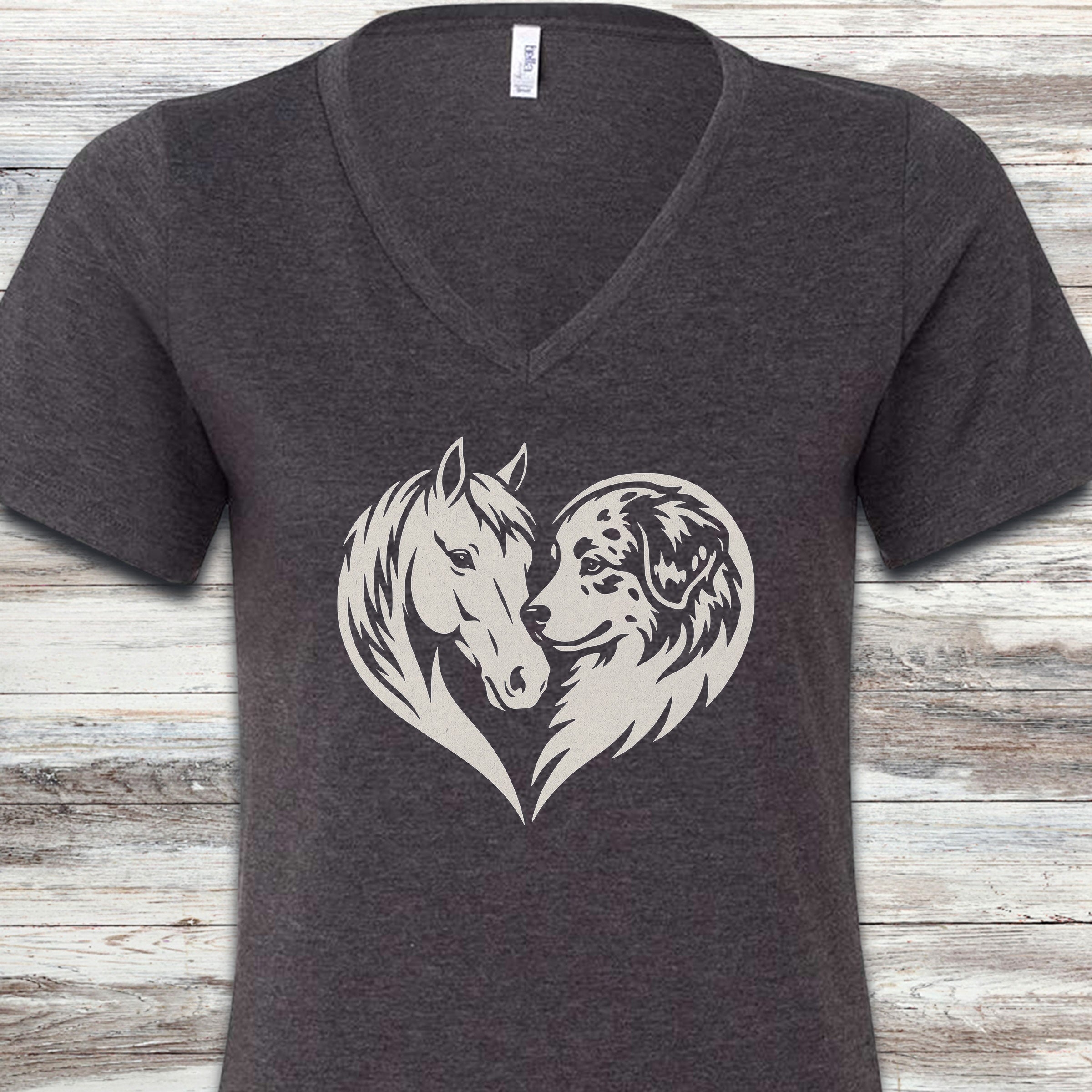 American Shepherd Horse Heart Bond V-Neck Tee - Dark Grey Heather