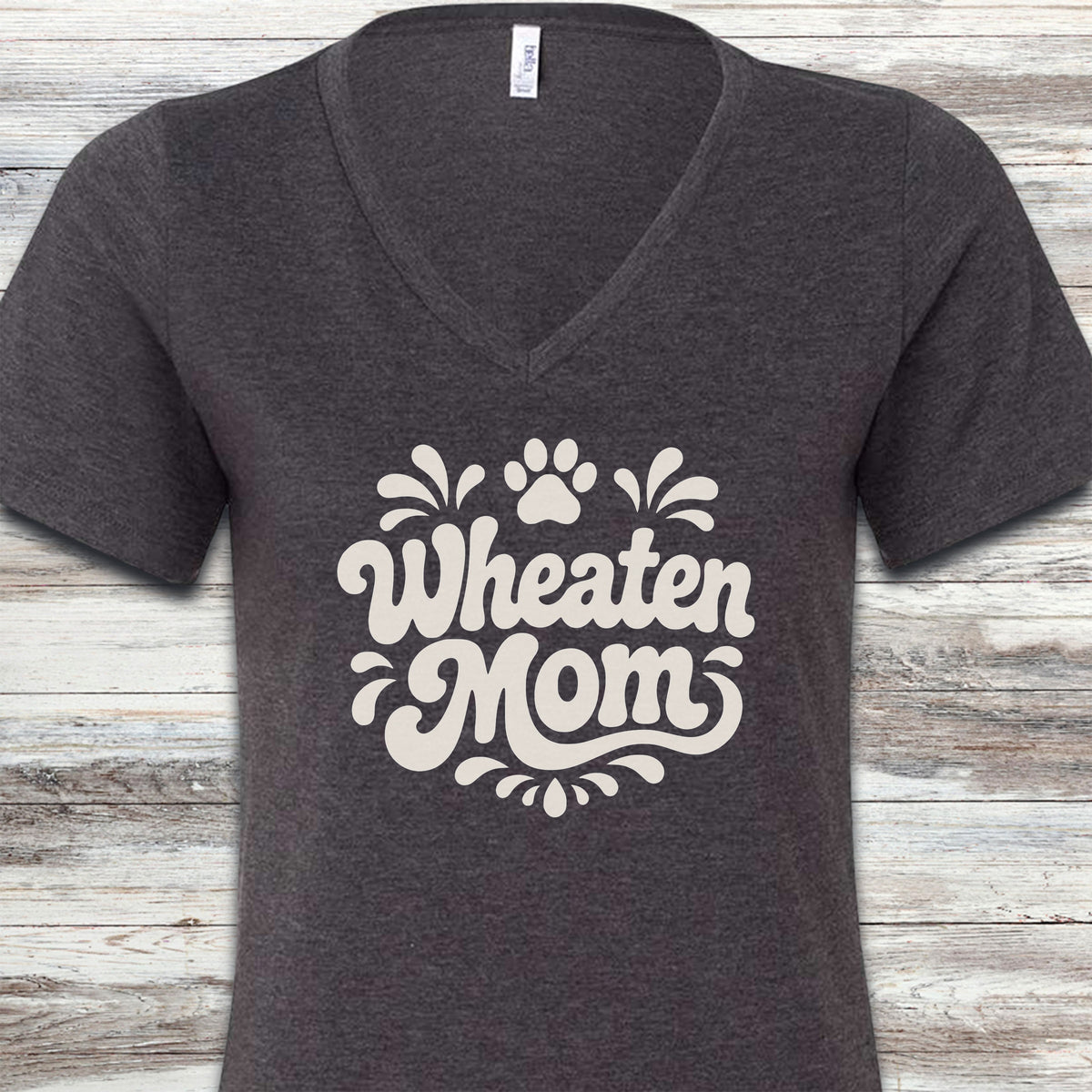 Wheaten Terrier Groovy Mom V-Neck Tee - Dark Grey Heather
