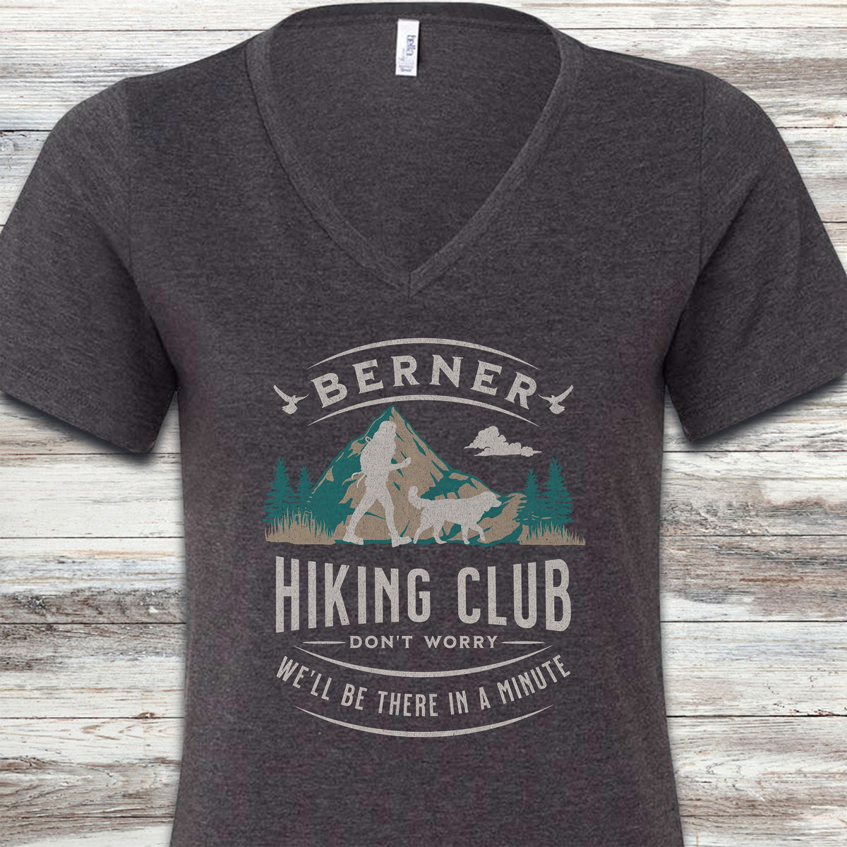 Bernese Mountain Dog Hiking Club V-Neck Tee - Dark Grey Heather