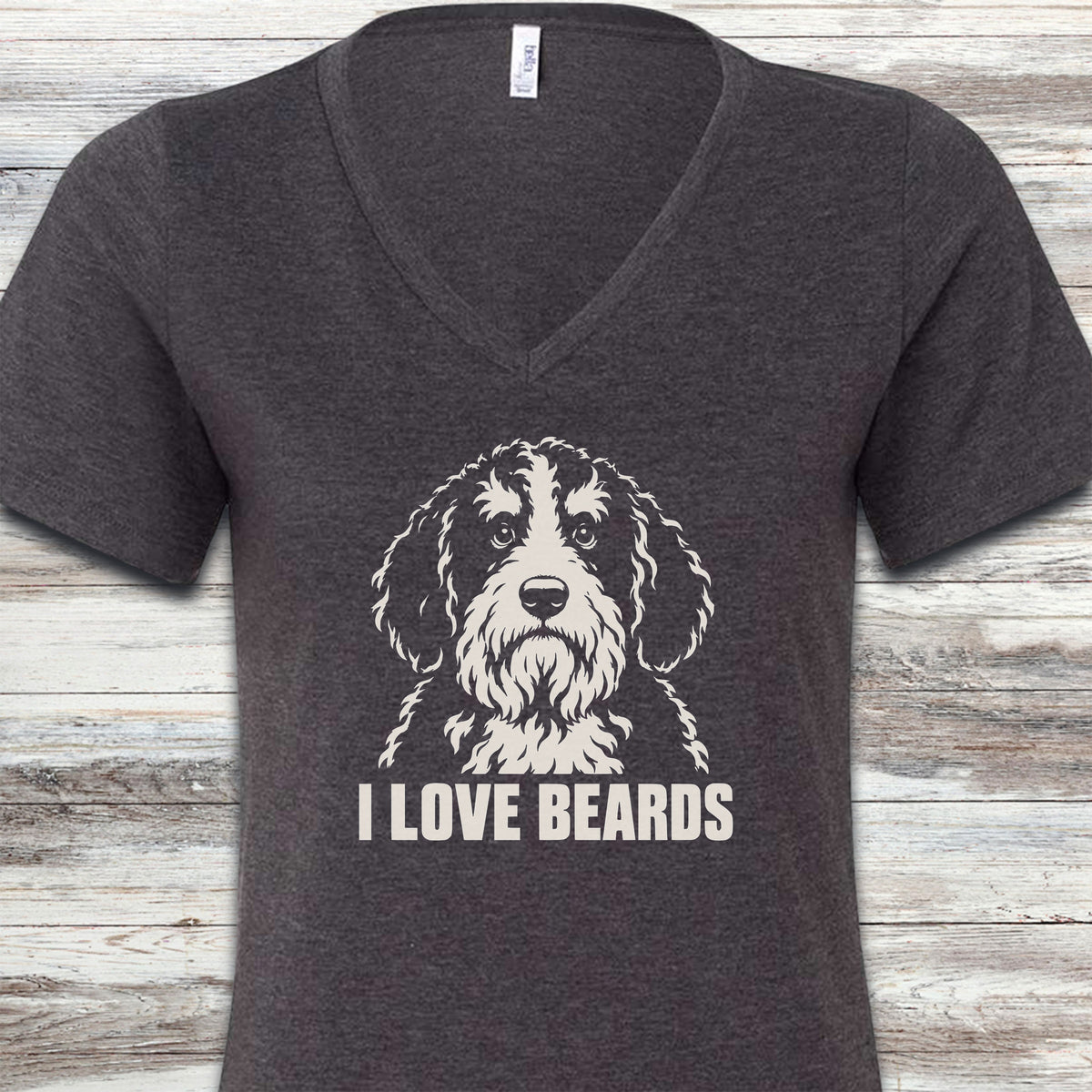 Bernedoodle I Love Beards V-Neck Tee - Dark Grey Heather