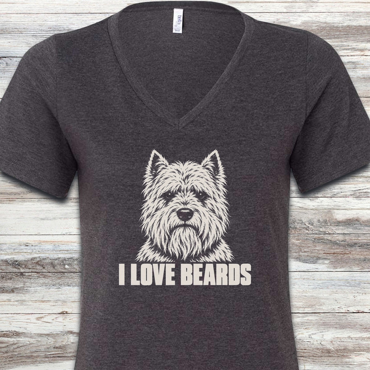 West Highland I Love Beards V-Neck Tee - Dark Grey Heather
